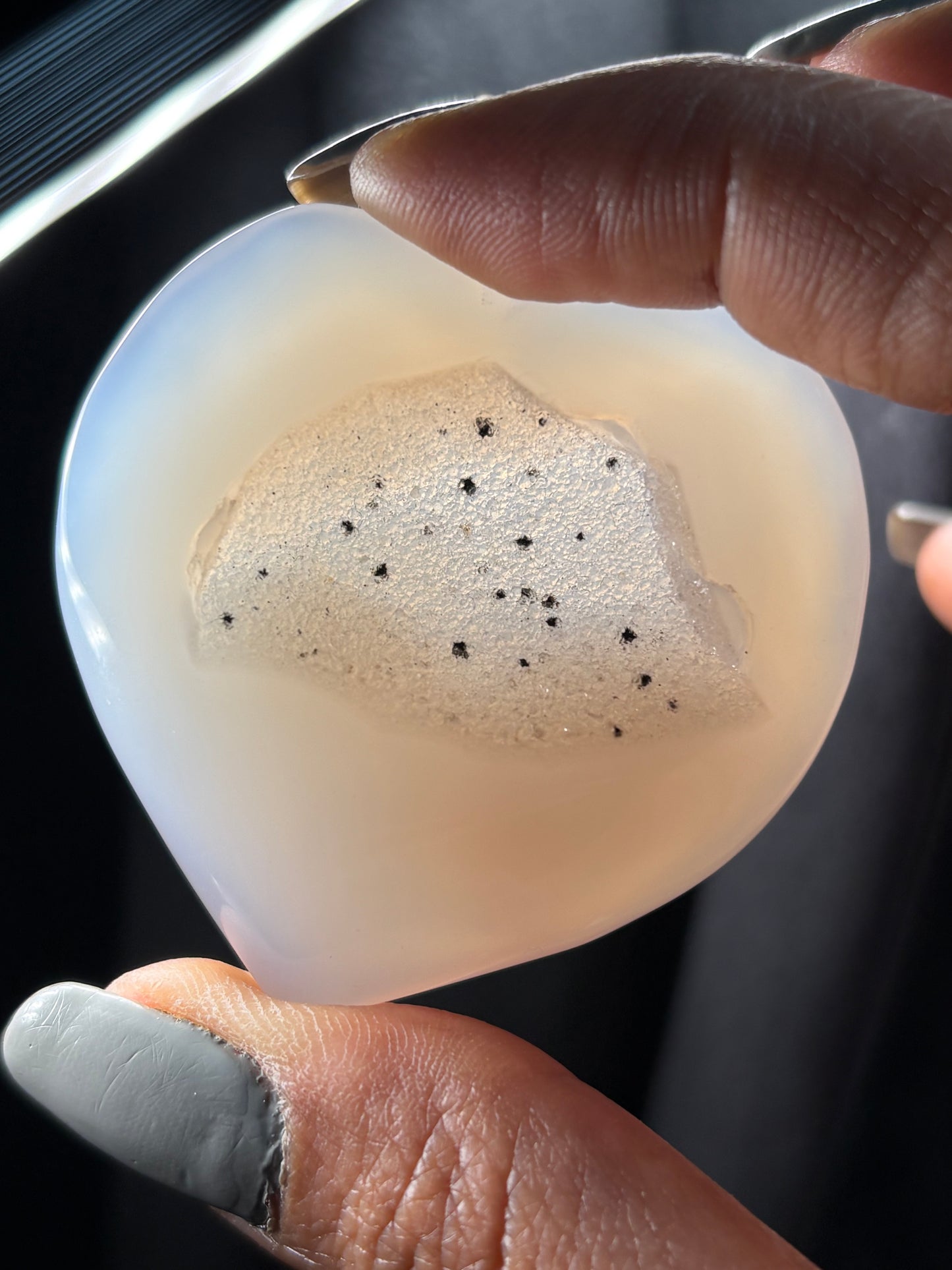 Grey Druzy Agate Crystal Heart Carving - Small