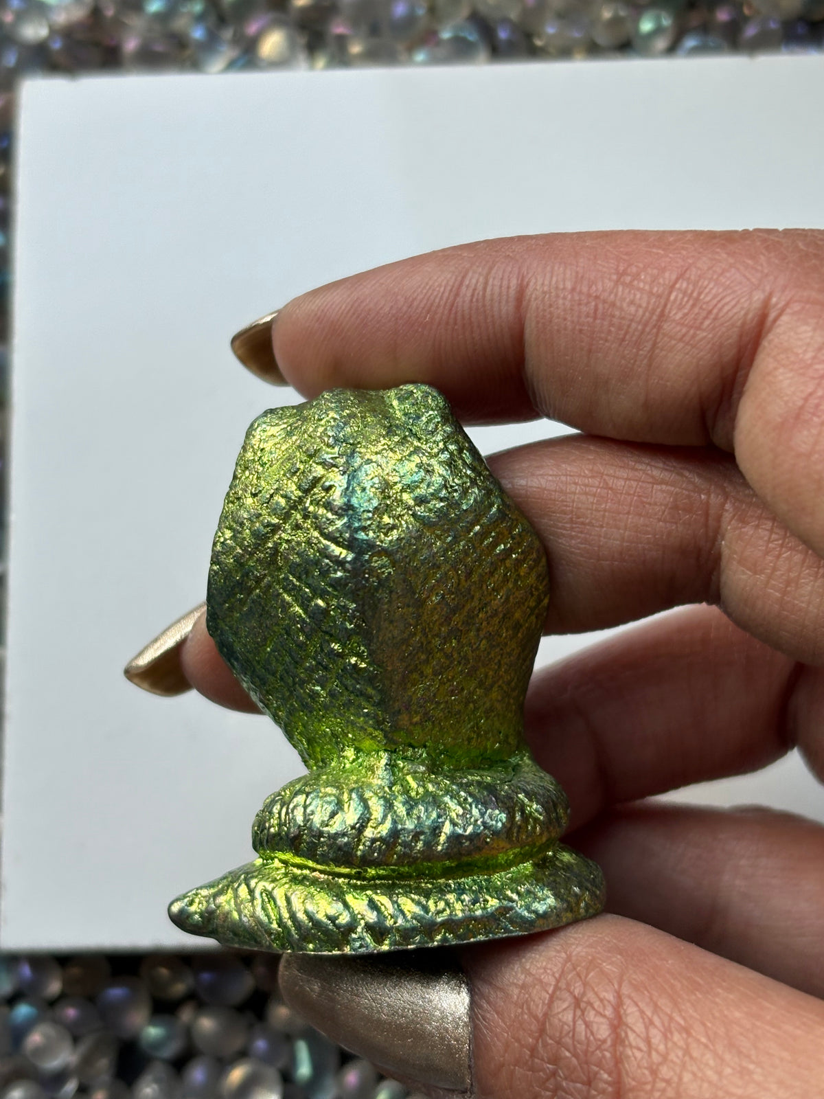 Green Bismuth Crystal Cobra Snake Metal Art Sculpture