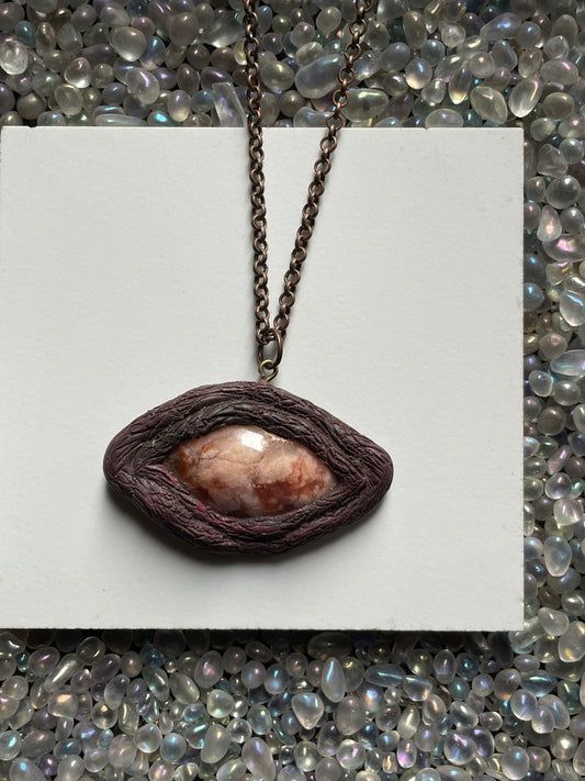 Red Flower Agate Crystal Gemstone Amulet Enchanted Forest Necklace