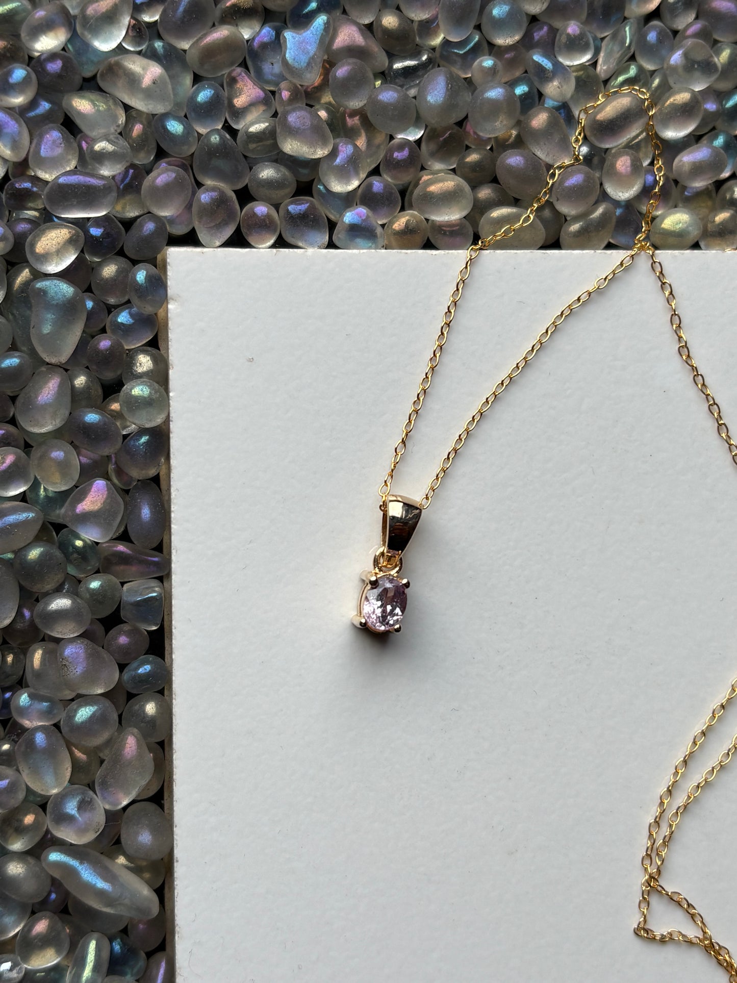 Pink Spinel Oval Gemstone Gold 925 Sterling Silver Necklace