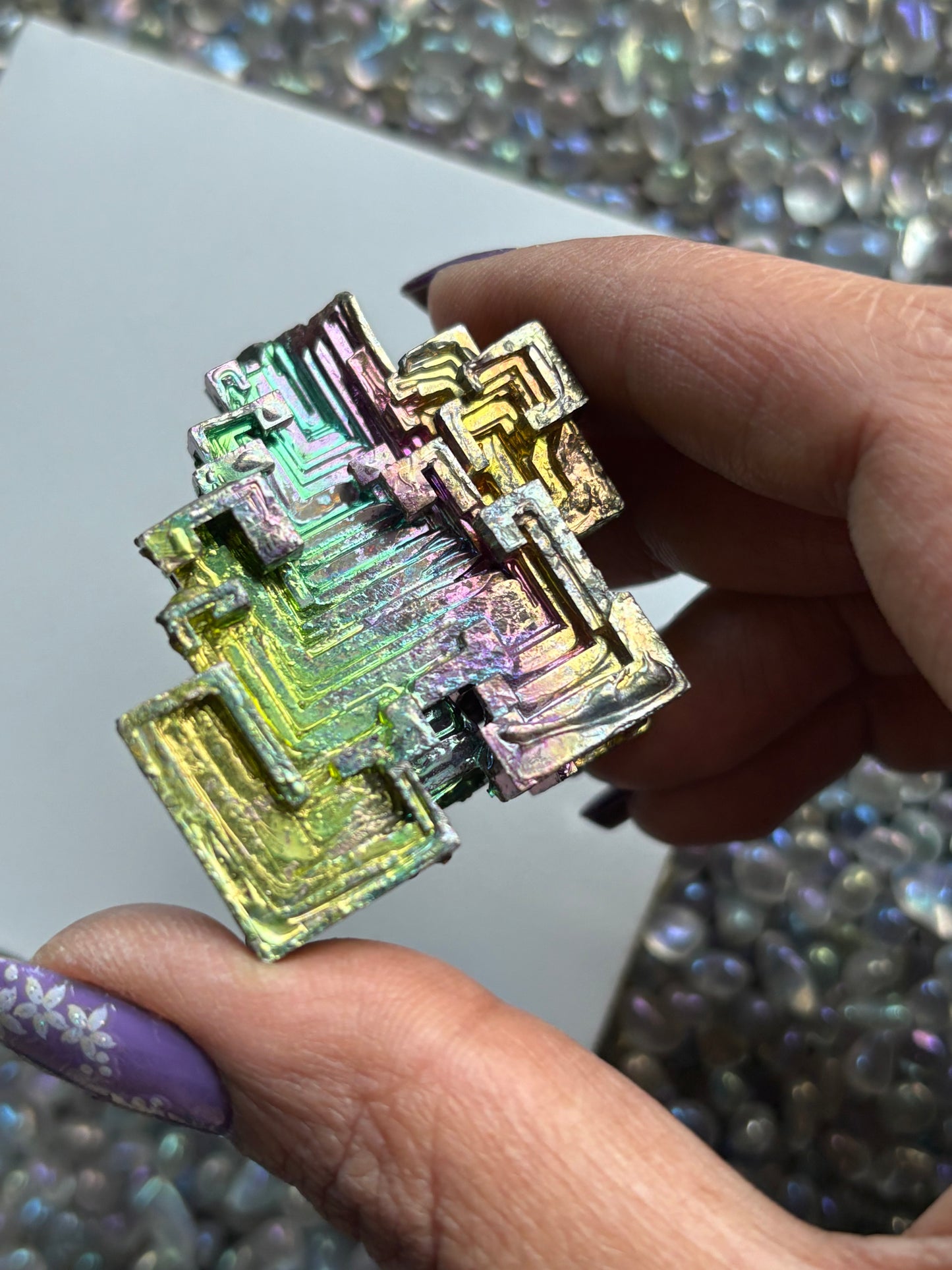 Rainbow Bismuth Crystal Specimen Metal Art Large (1)