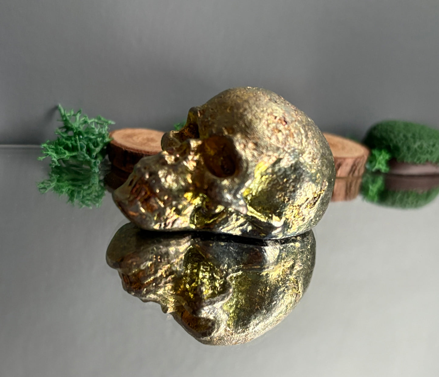 Gold Bismuth Crystal Small Skull Metal Sculpture