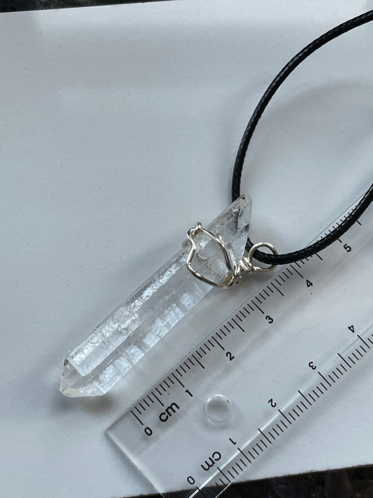 Lemurian Quartz Crystal Gemstone Wire Wrap Necklace - Silver