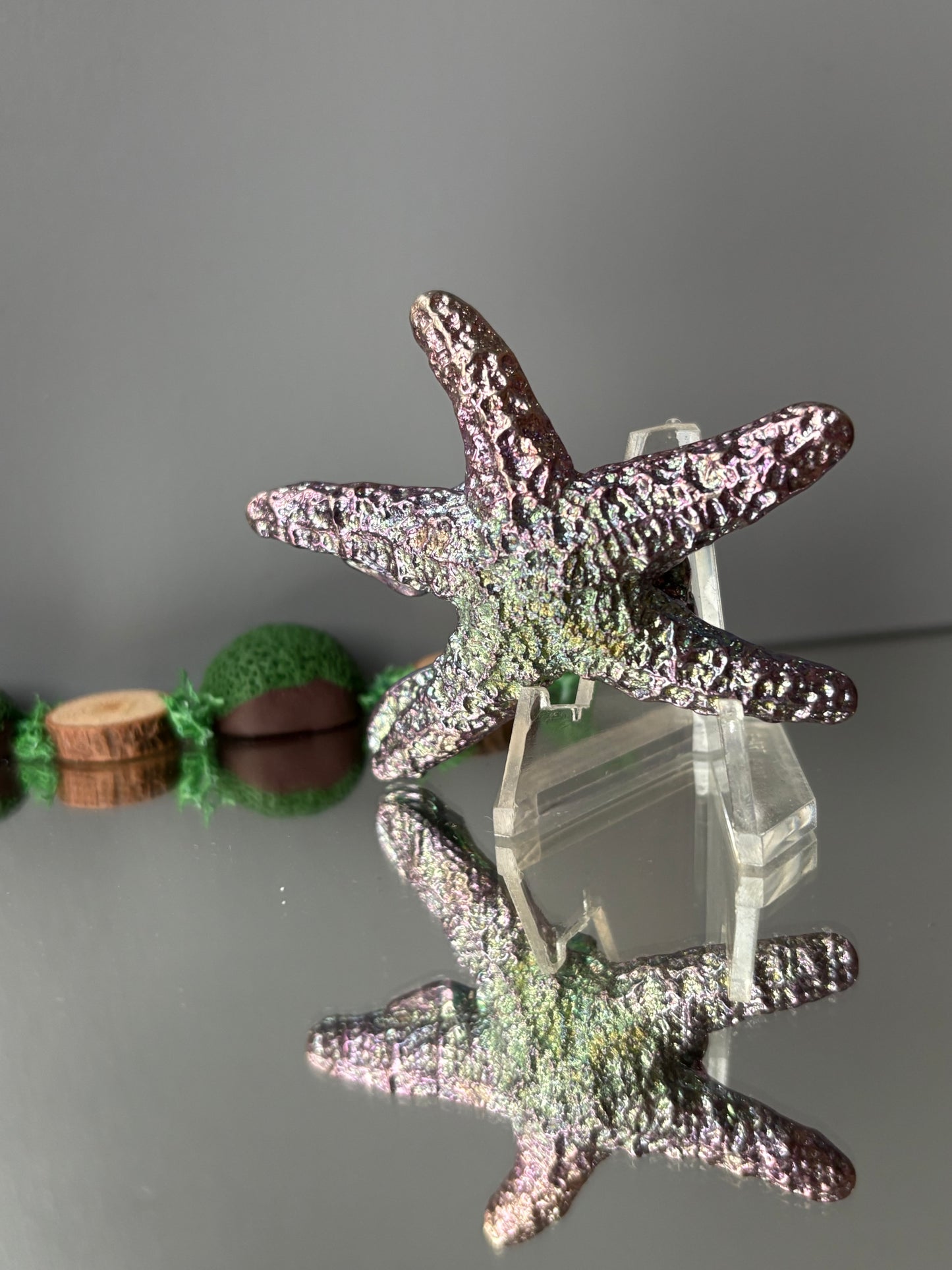 Purple Blue Bismuth Crystal Starfish Metal Art Sculpture