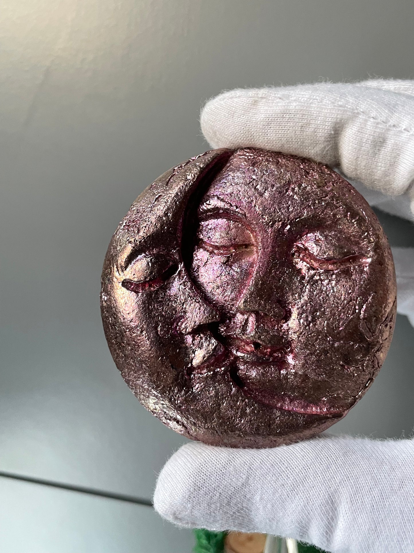 Pink Bismuth Crystal Sun Moon Metal Art Sculpture