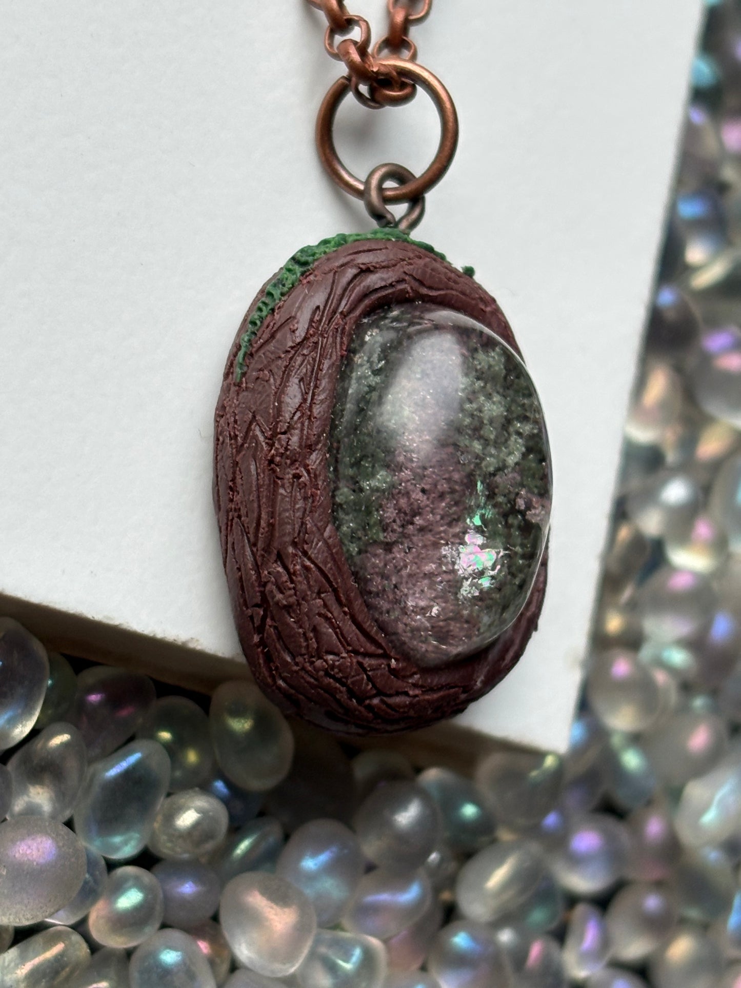 Rainbow Lodalite Garden Quartz Crystal Gemstone Oval Enchanted Forest Necklace (2)