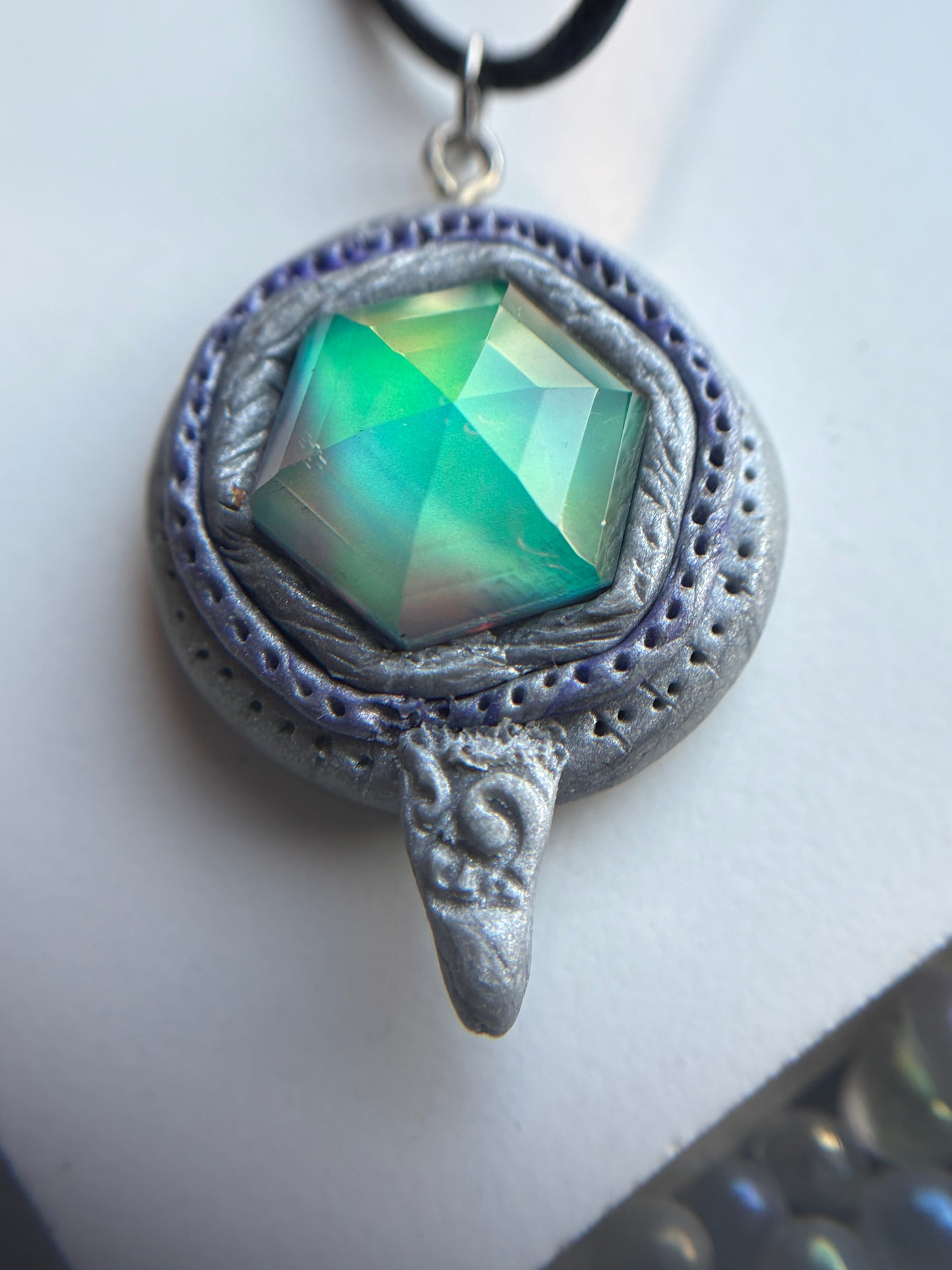 Aurora Opal Doublet Crystal Gemstone - Silver Lilac Hexagonal Dome - Necklace