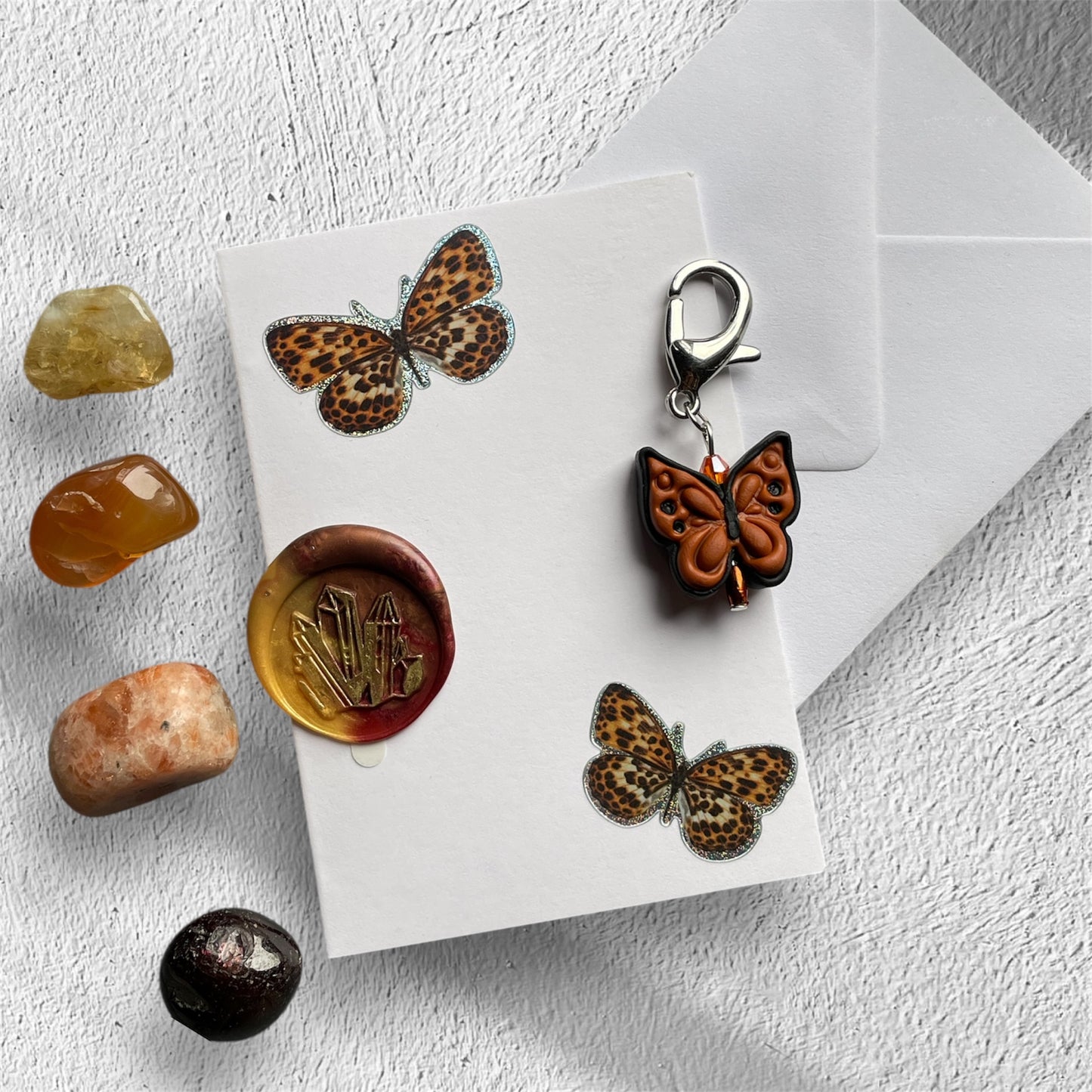 Summer Solstice Butterfly Card & Gemstone Crystal Tumbled Stone Gift Set