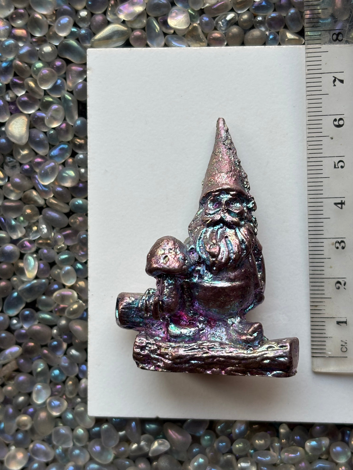 Purple Blue Bismuth Crystal Gnome Metal Art Sculpture