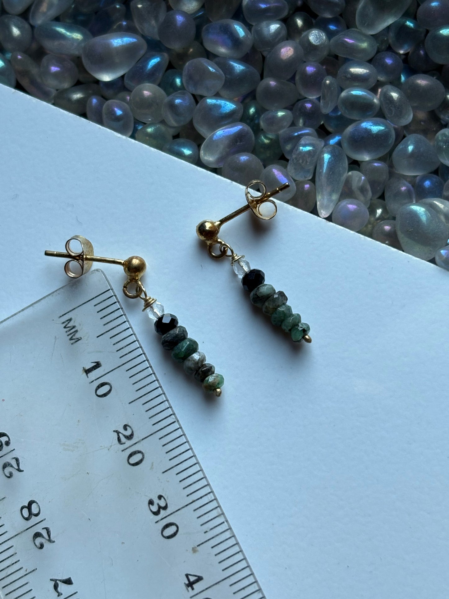 Emerald Spinel & Clear Quartz Crystal Gemstone 925 Gold Earrings (Certified)