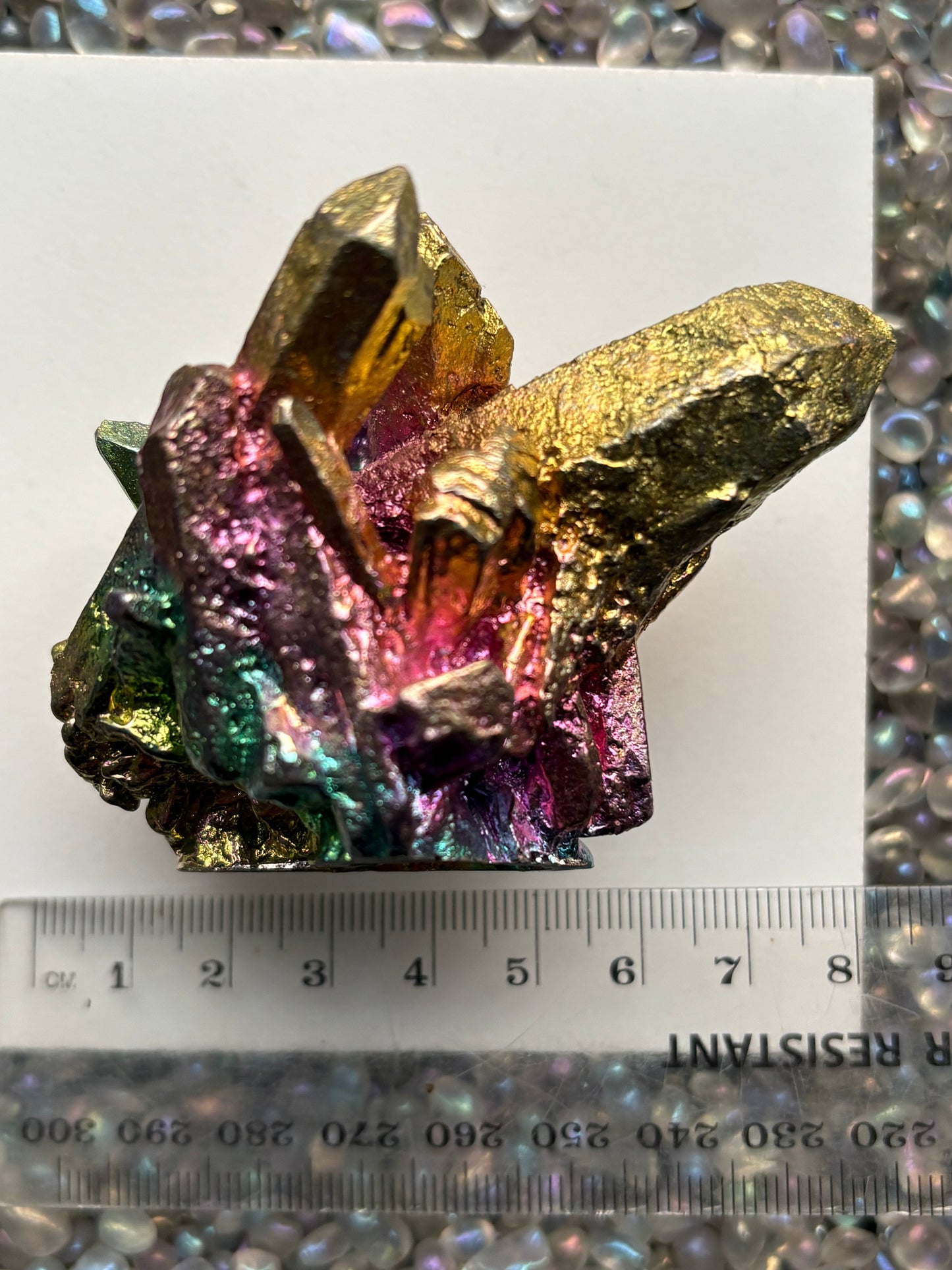 Rainbow Bismuth Crystal Quartz Cluster Metal Art Sculpture