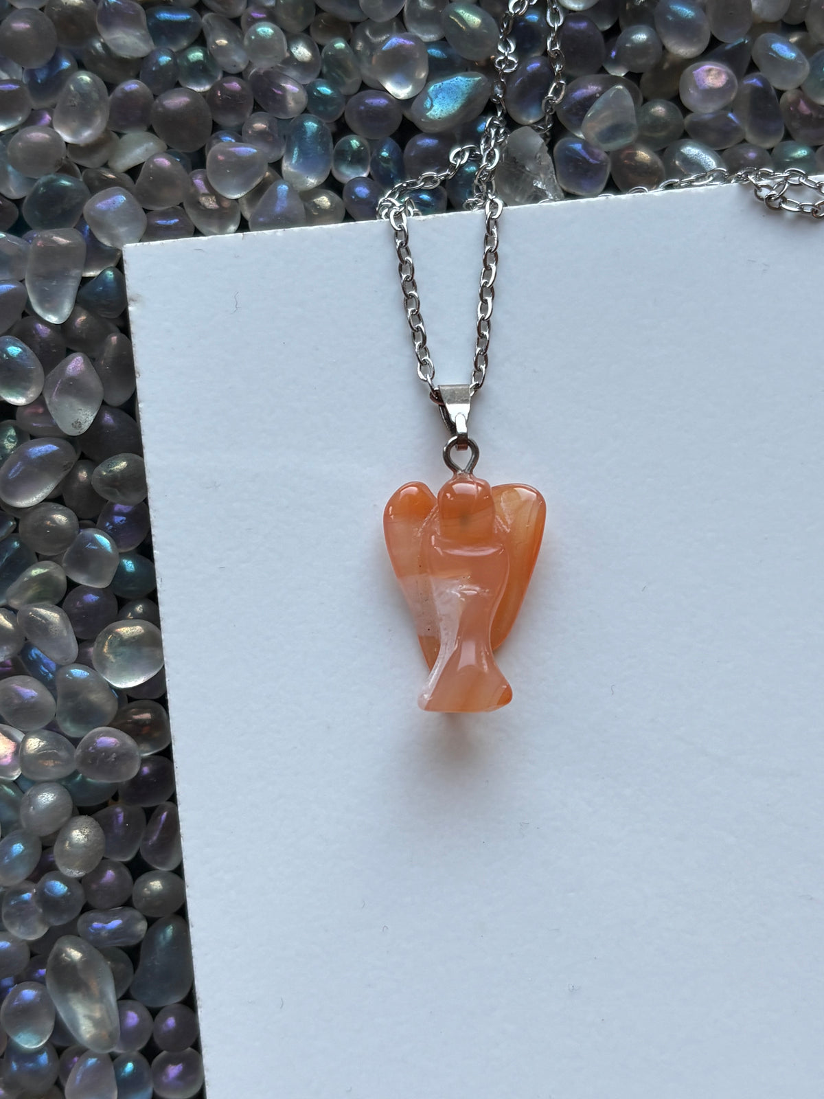 Carnelian Agate Crystal Gemstone Angel Carving Necklace