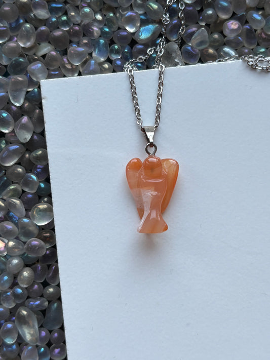 Carnelian Agate Crystal Gemstone Angel Carving Necklace