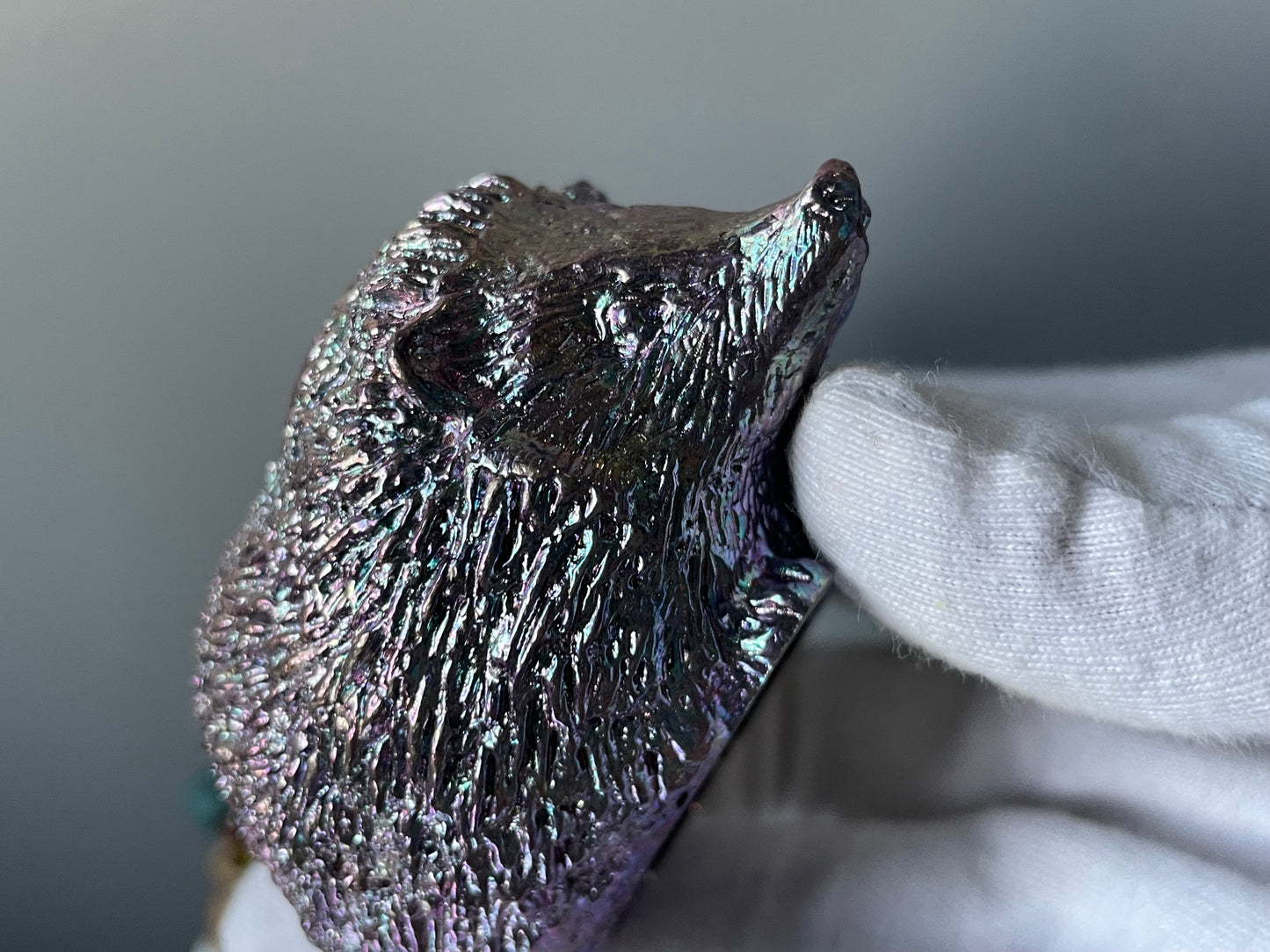 Purple Blue Bismuth Crystal Large Hedgehog Metal Art Sculpture