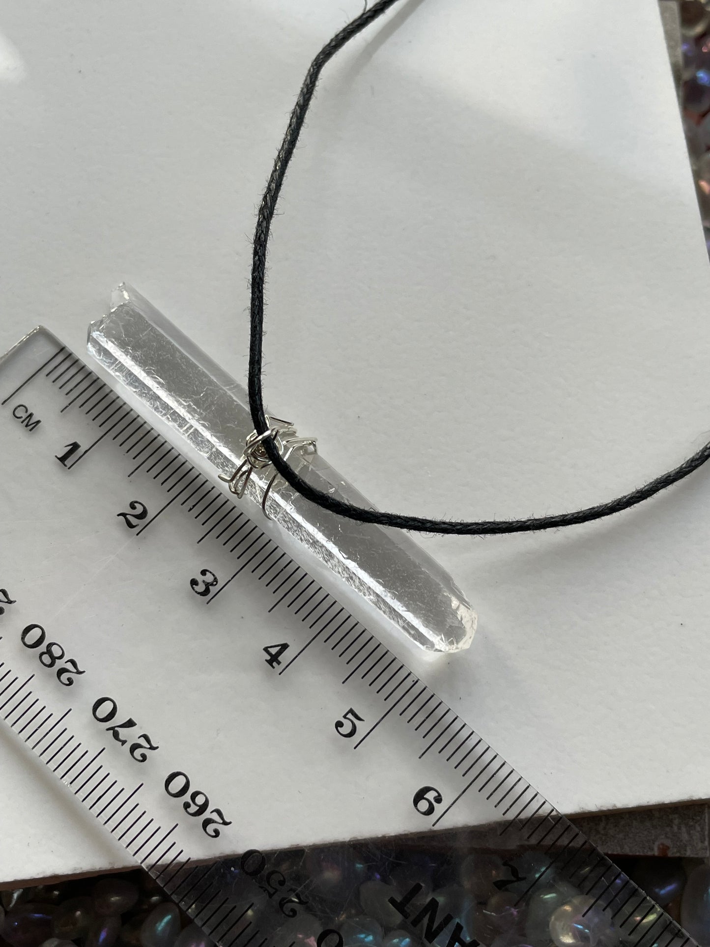 Singing Lemurian Quartz Crystal Gemstone Wire Wrap Necklace - Silver