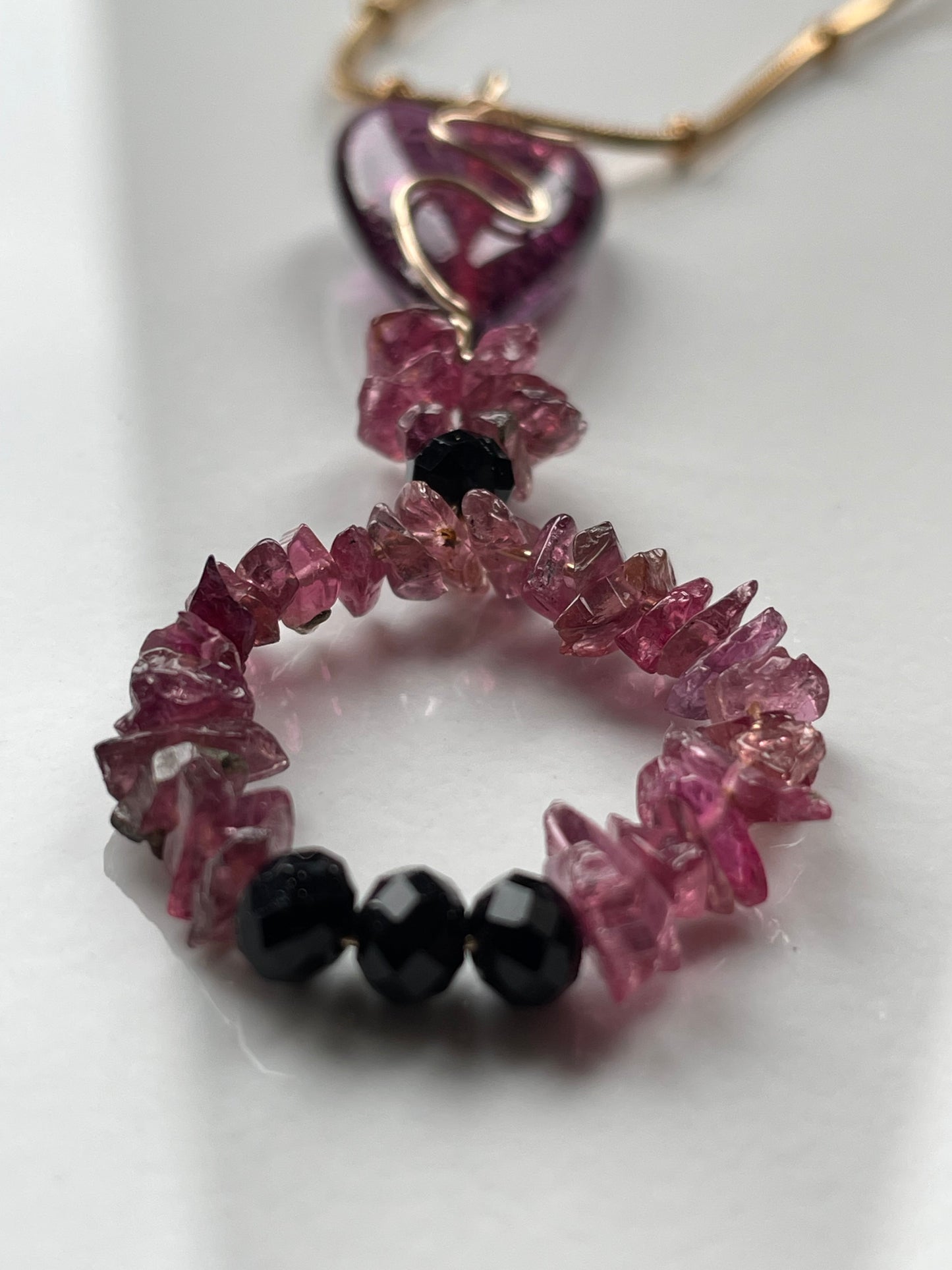 Pink Tourmaline Crystal Gemstone Rough Nugget Heart Necklace