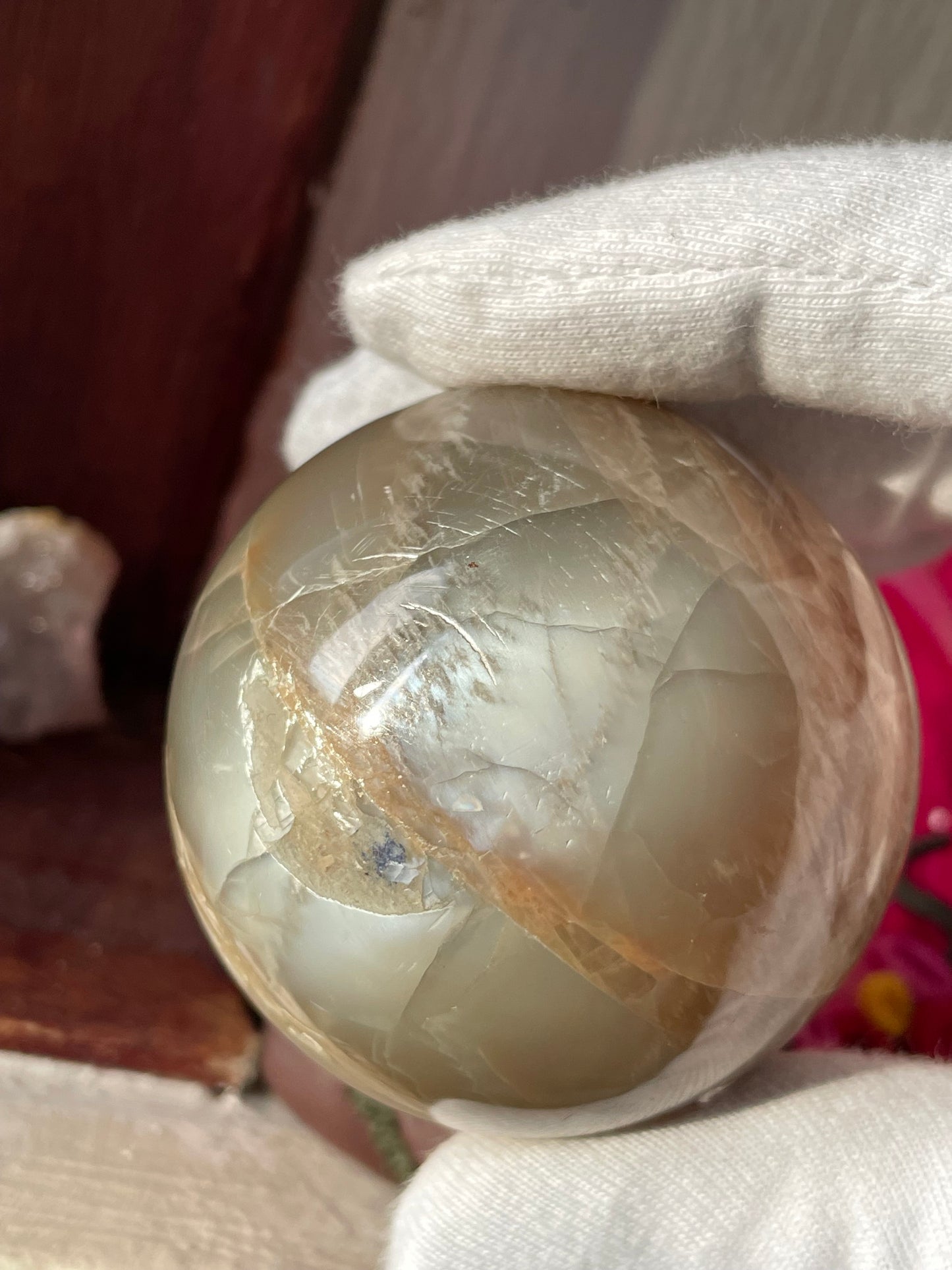 Peach Grey Moonstone Crystal Gemstone Sphere