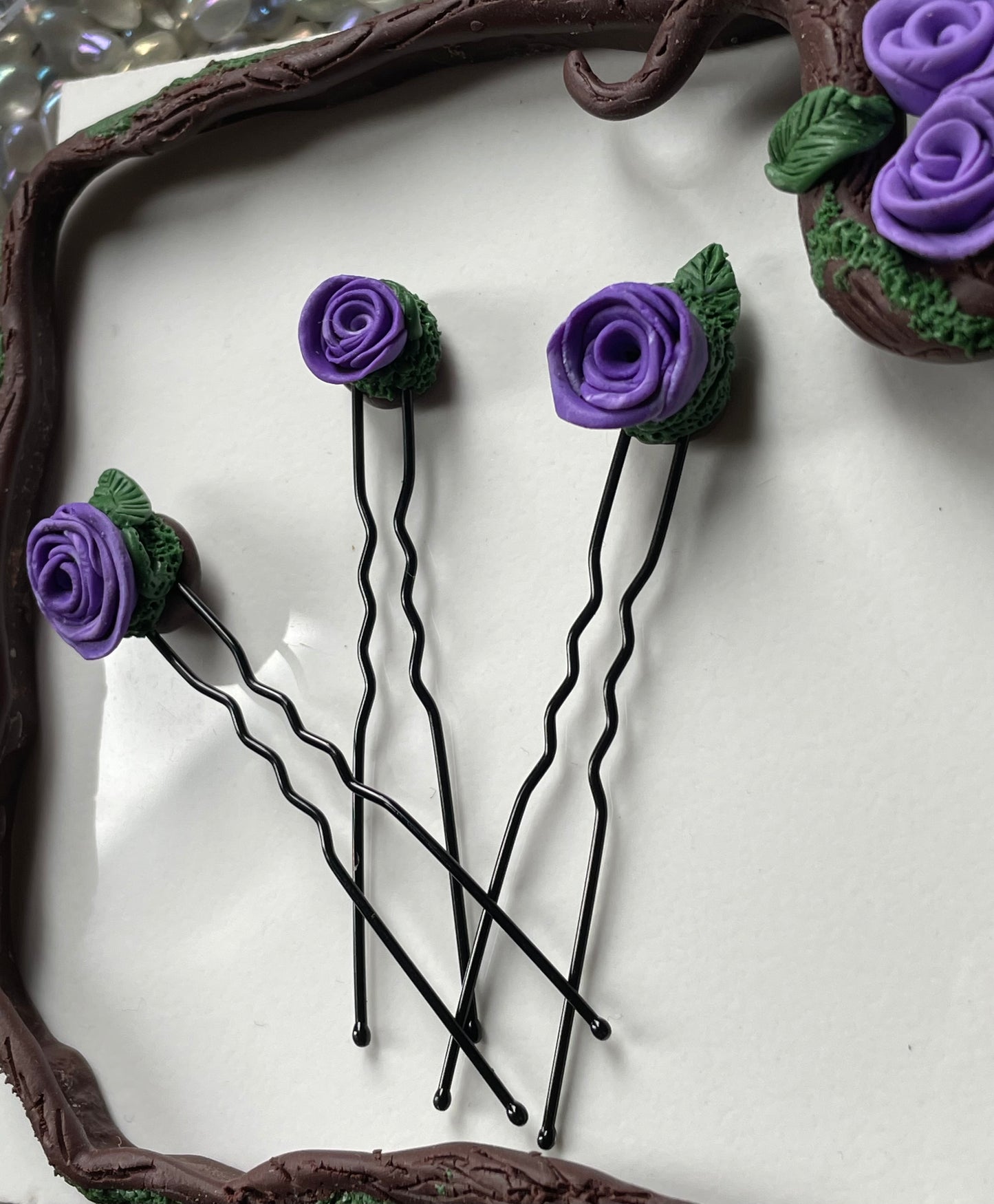 Enchanted Forest Rose Hair Pin Set - Purple