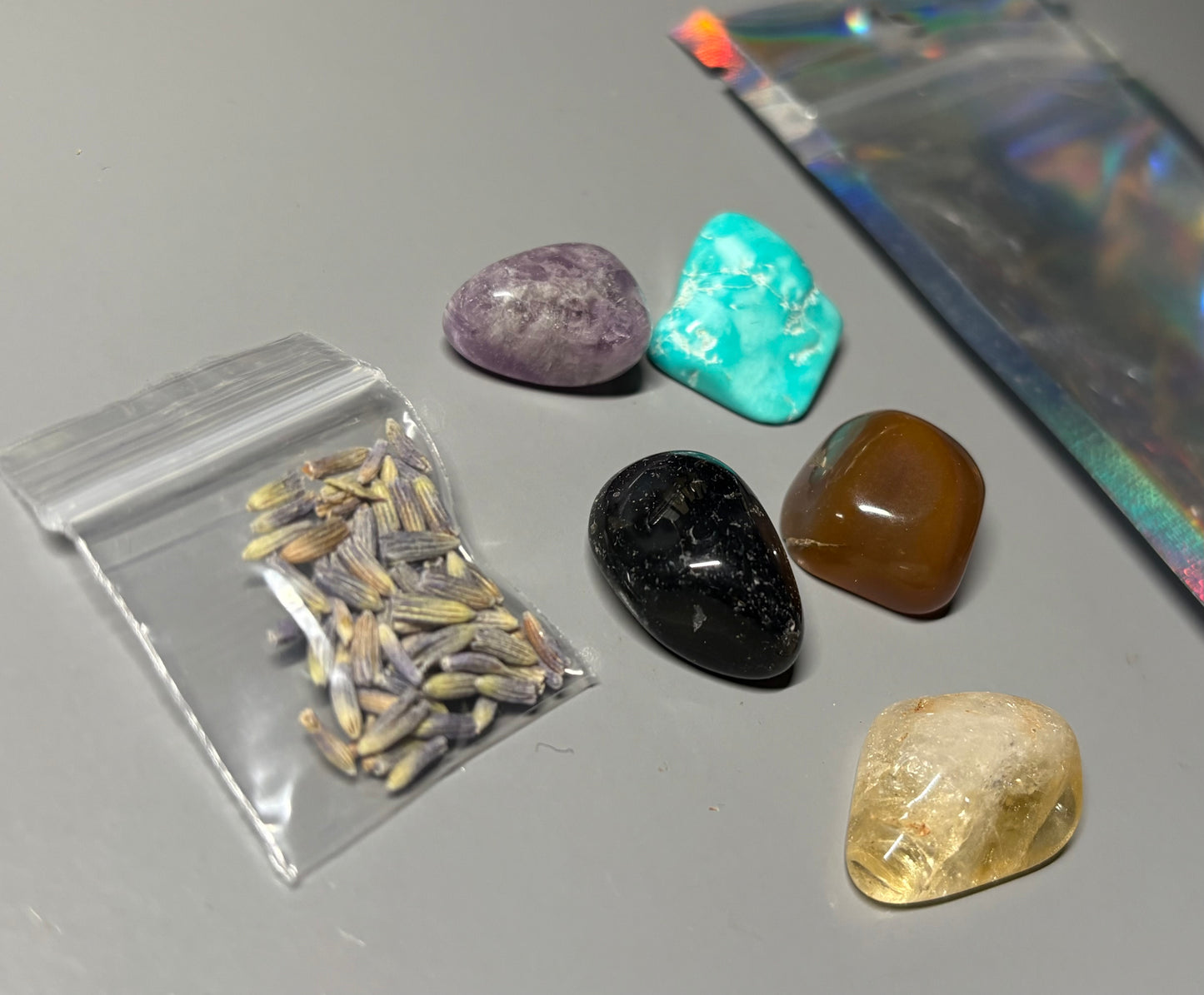Relax Pack - Agate Amethyst Citrine Carnelian Turquoise Howlite Gemstone Crystal - Lavender