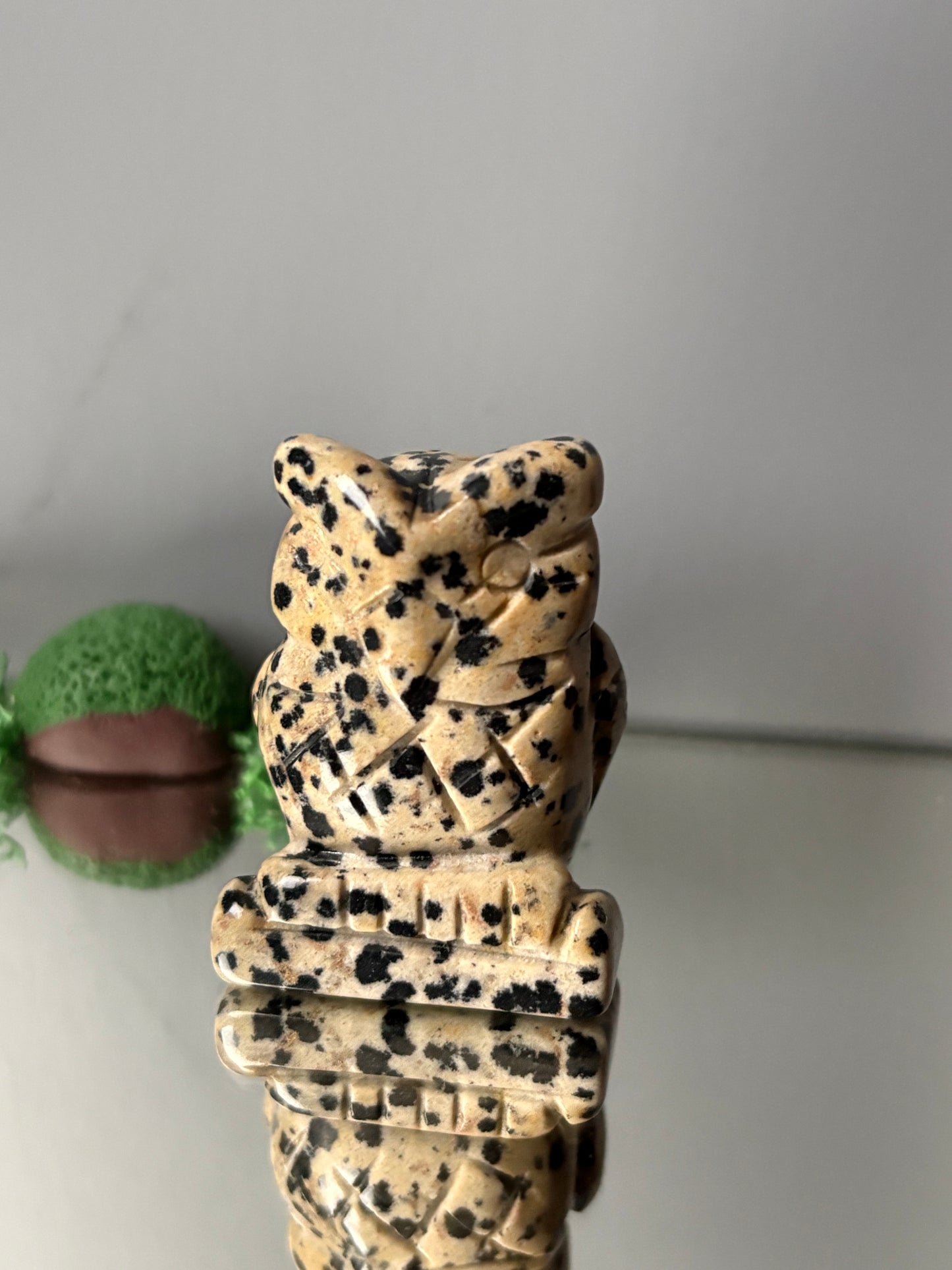 Dalmatian Jasper Gemstone Crystal Animal Owl Carving