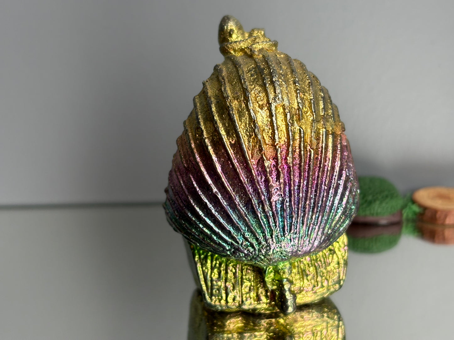 Rainbow Bismuth Crystal King Tutankhamen Skull Metal Art Sculpture