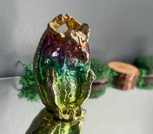 Rainbow Bismuth Crystal Gargoyle Metal Art Sculpture (1)