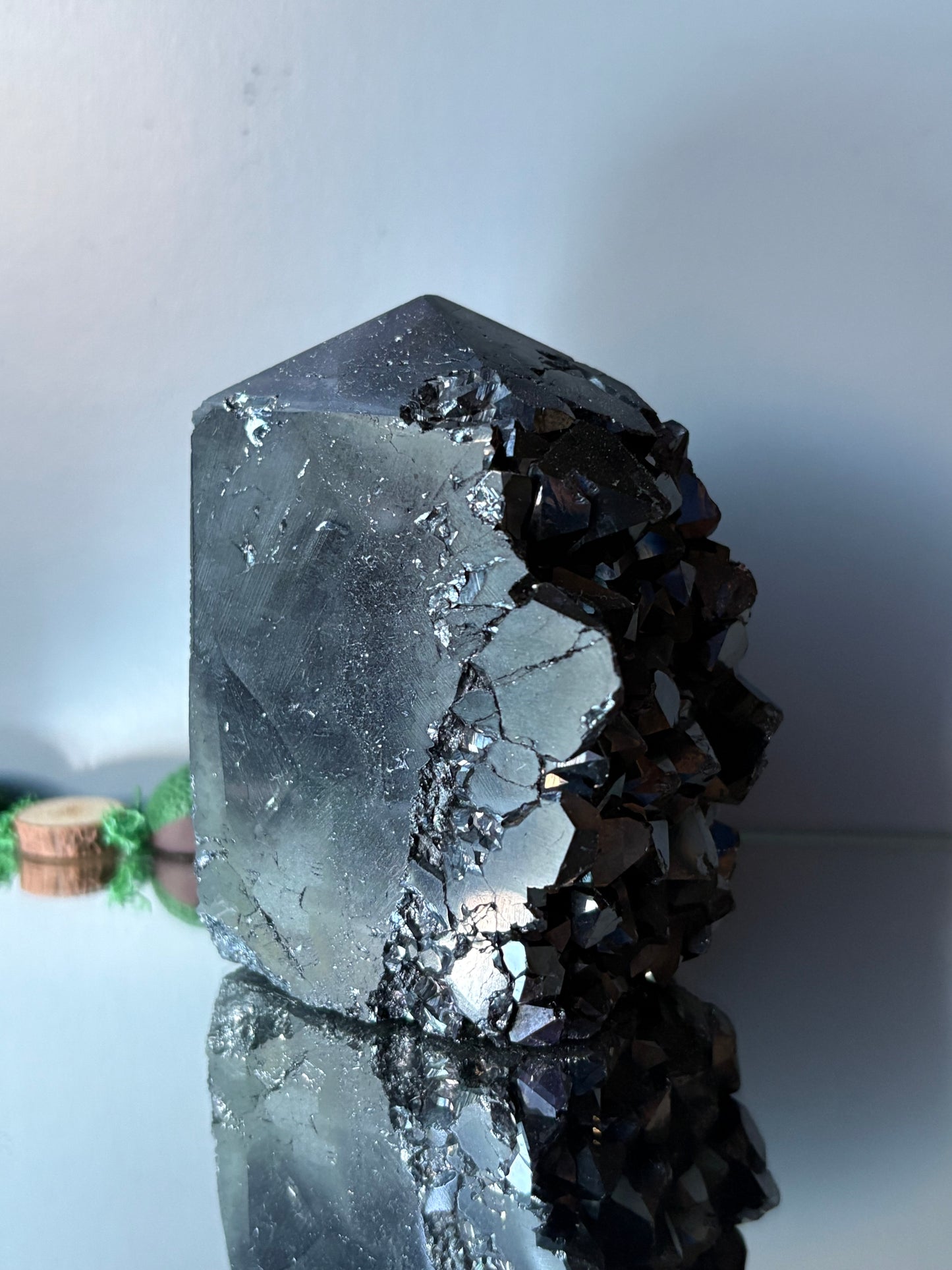 Black Aura Coated Amethyst Gemstone Crystal Cluster Tower Chunk (C)