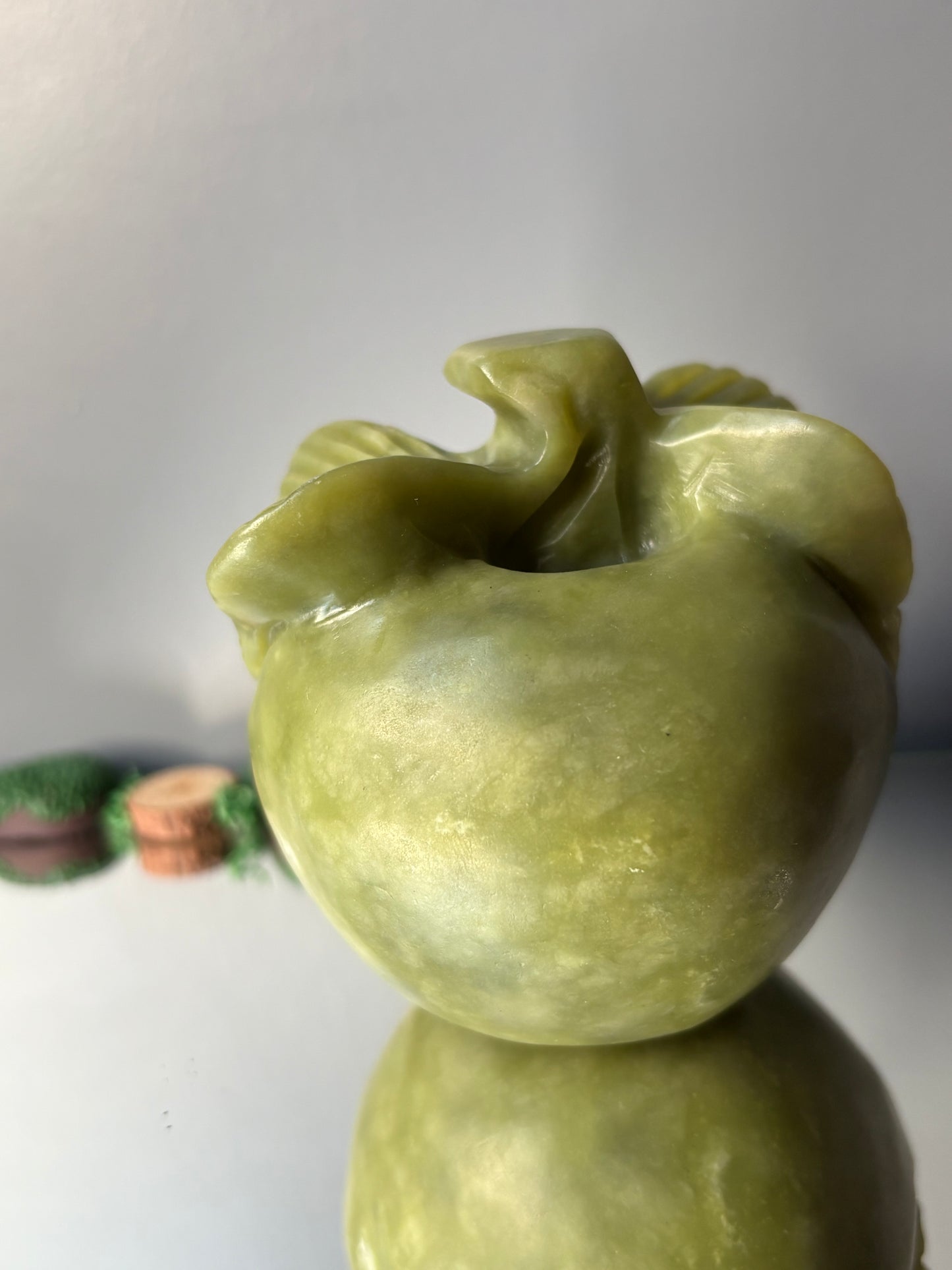 Green Jade Gemstone Crystal Apple Carving