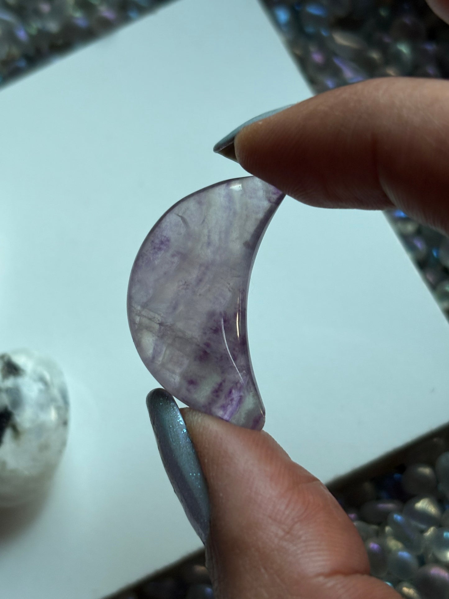 Fluorite Moon Aura Quartz & Rainbow Moonstone Crystal Gemstone Gift Pack - Moon Child (A)