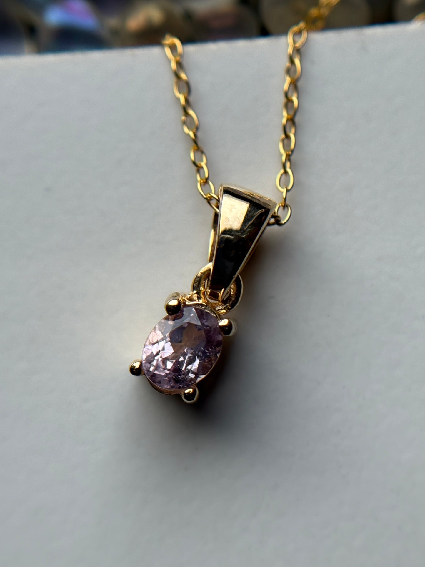 Pink Spinel Oval Gemstone Gold 925 Sterling Silver Necklace