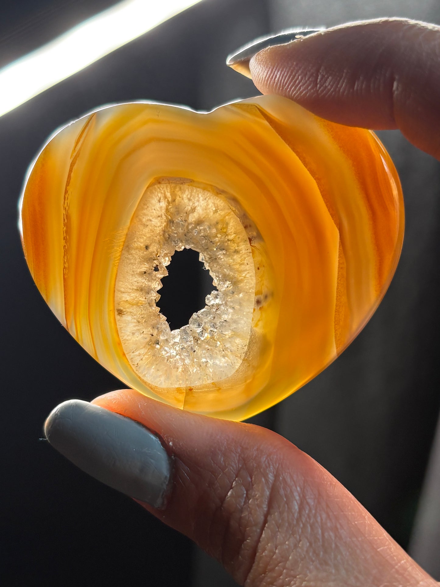Beige Brown Druzy Agate Crystal Heart Carving - Small