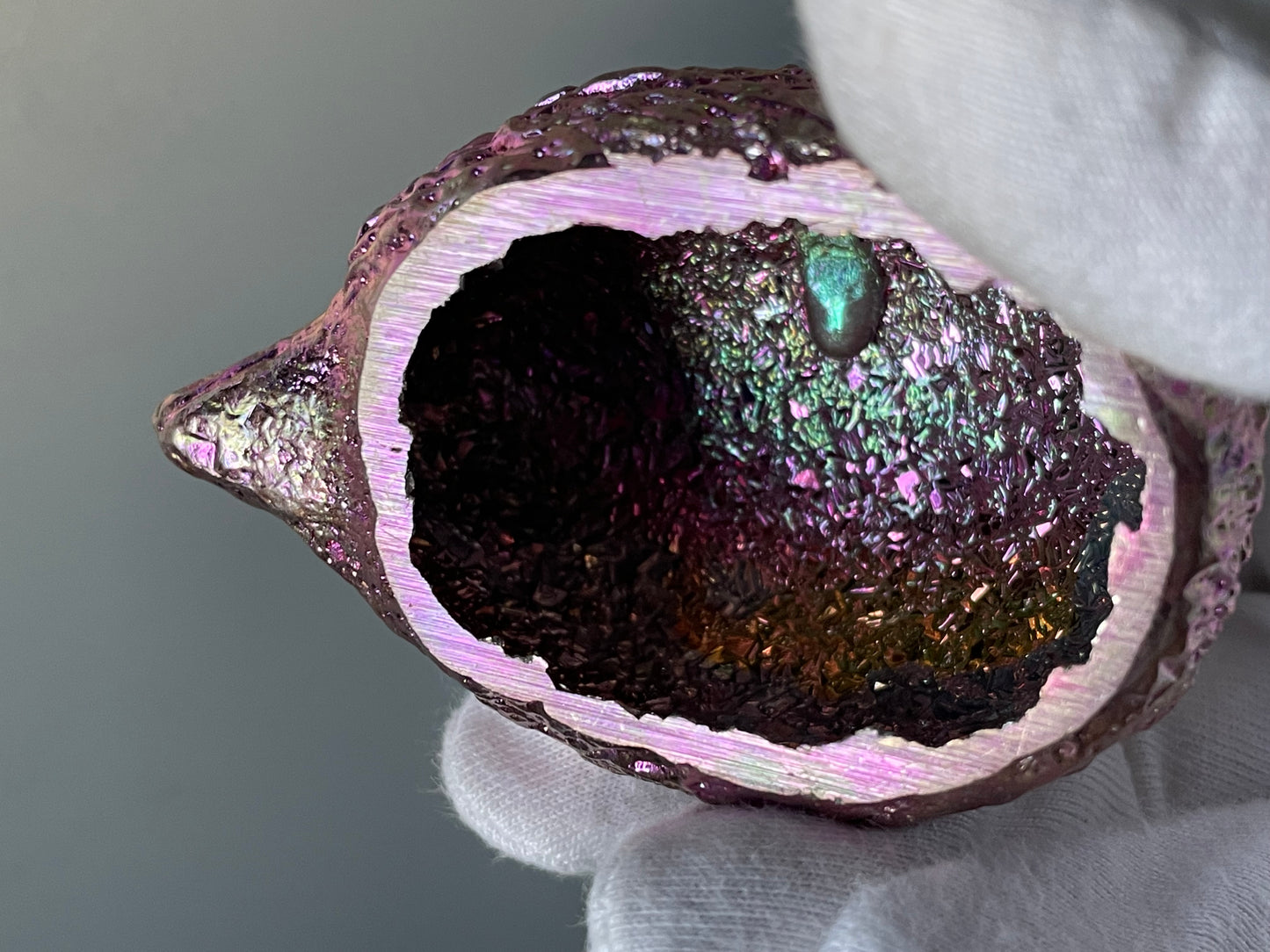 Pink Bismuth Crystal Large Hedgehog Metal Art Sculpture