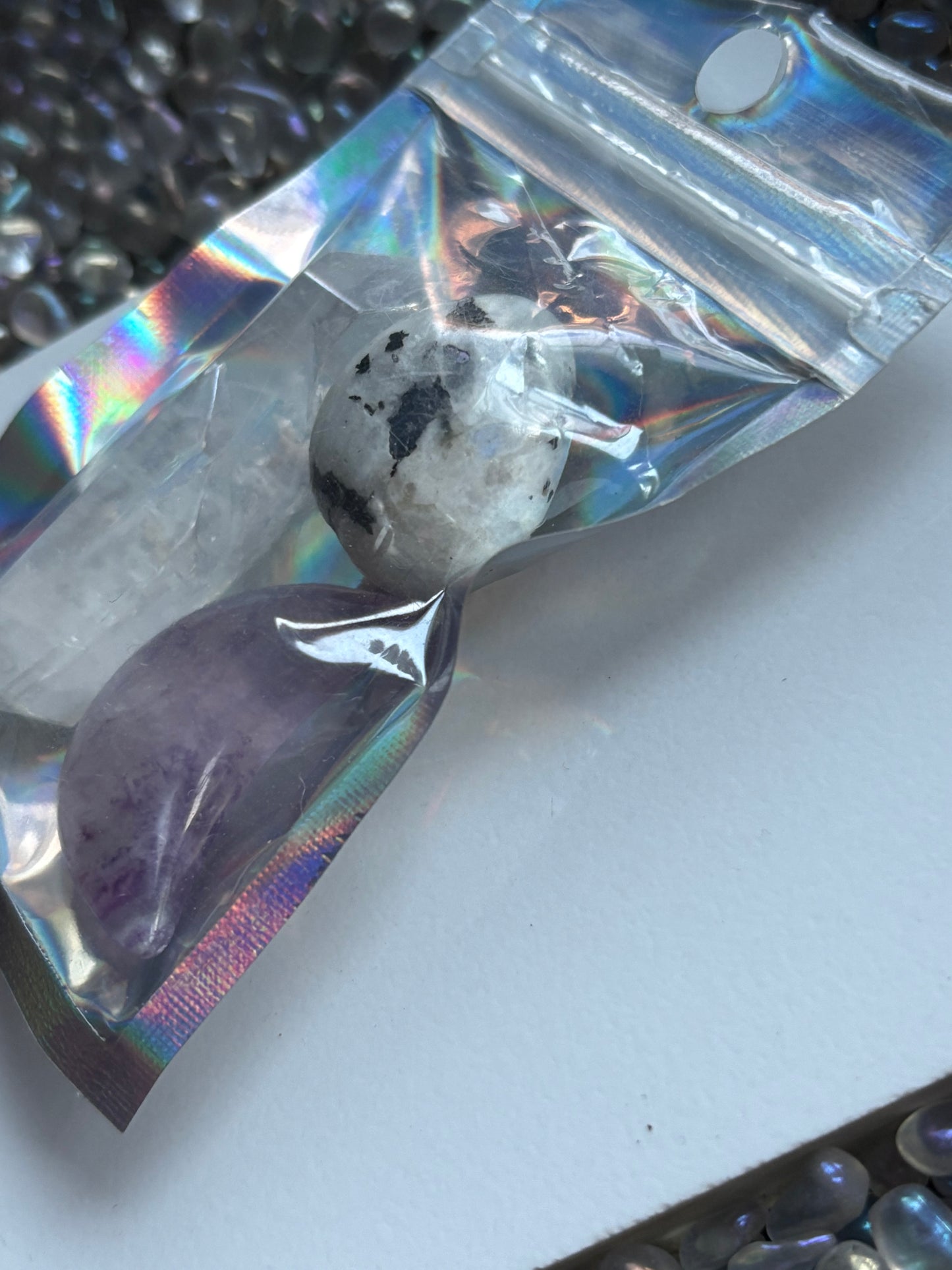 Fluorite Moon Aura Quartz & Rainbow Moonstone Crystal Gemstone Gift Pack - Moon Child (B)