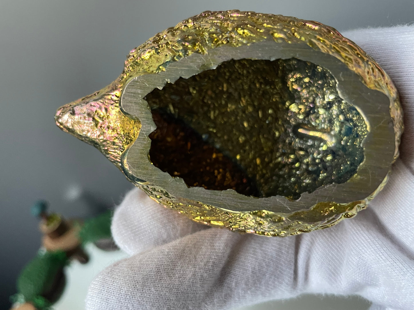 Peach Gold Bismuth Crystal Large Hedgehog Metal Art Sculpture