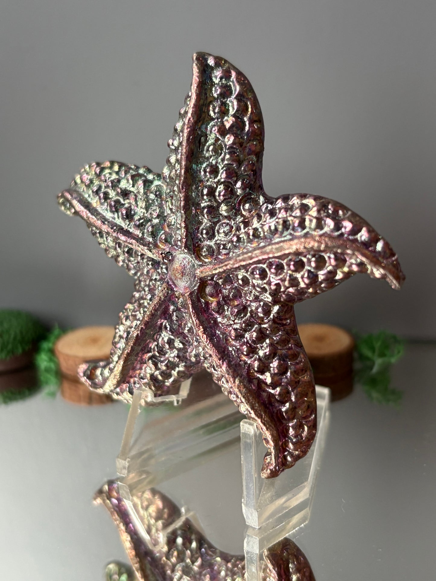 Purple Pink Bismuth Crystal Large Starfish Metal Art Sculpture