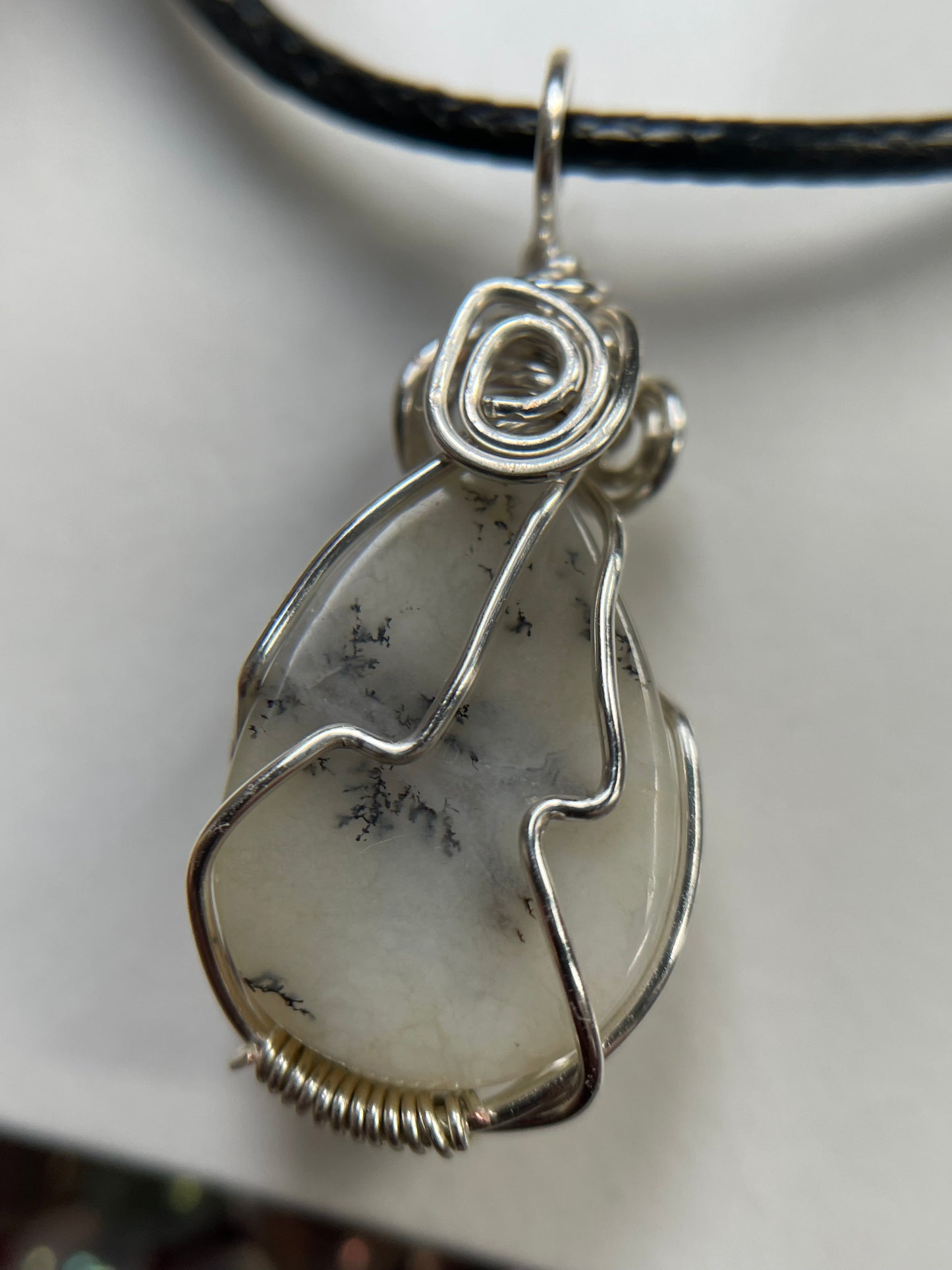 Dendritic Opal Agate Crystal Gemstone Wire Wrapped Necklace (3)