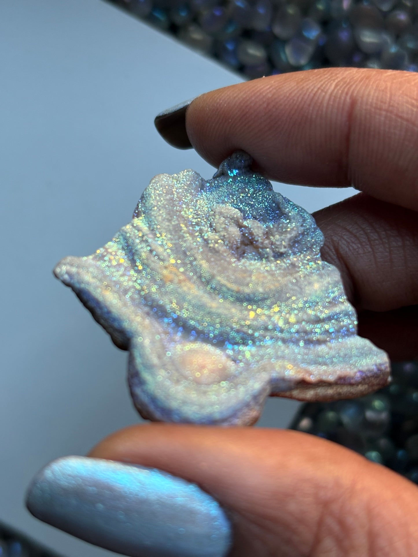 Blue Aura Druzy Chalcedony Crystal Gemstone Galaxy Slice (2)