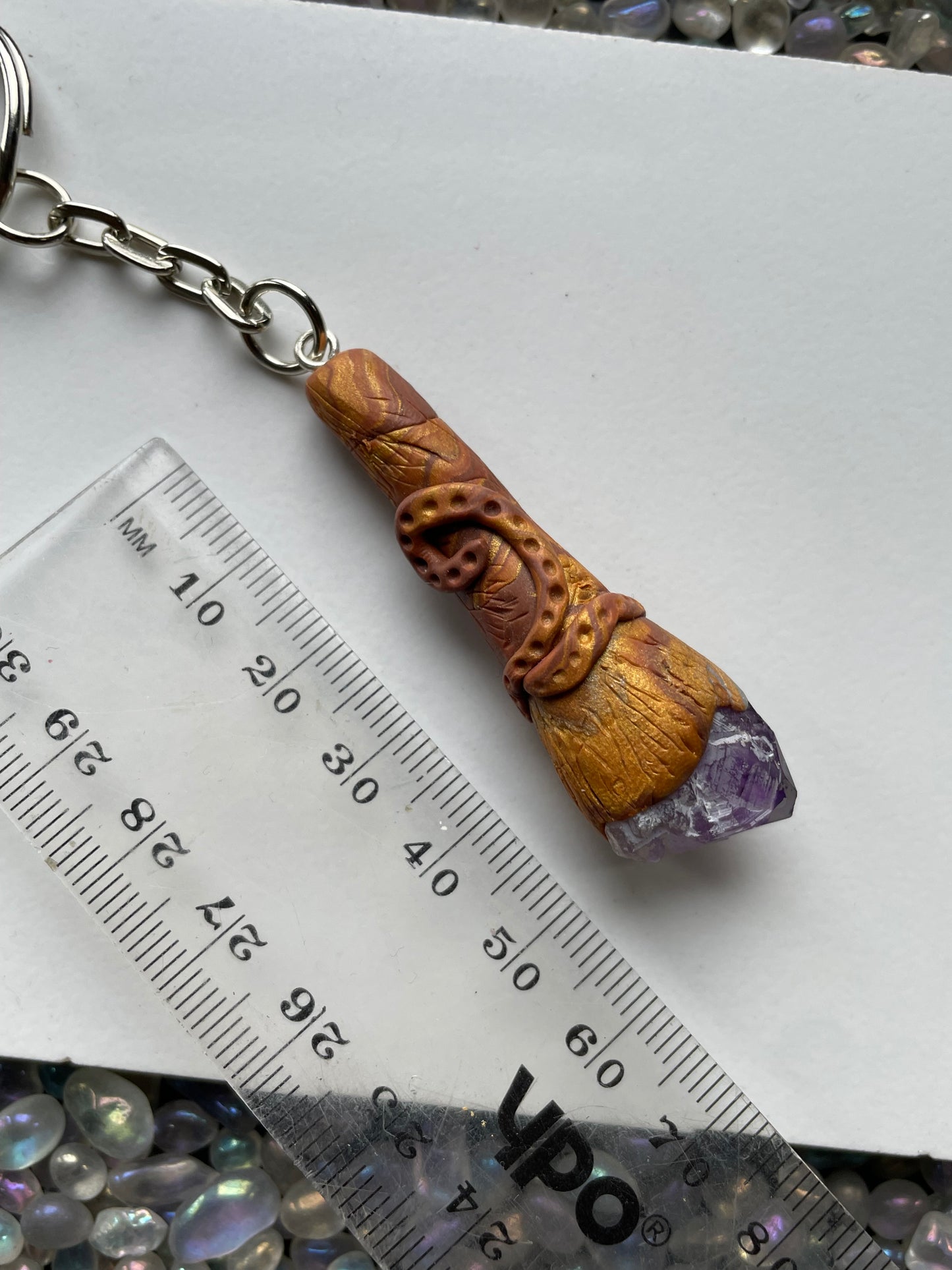 Amethyst Crystal Gemstone Clay Wooden Wand KeyChain (2)