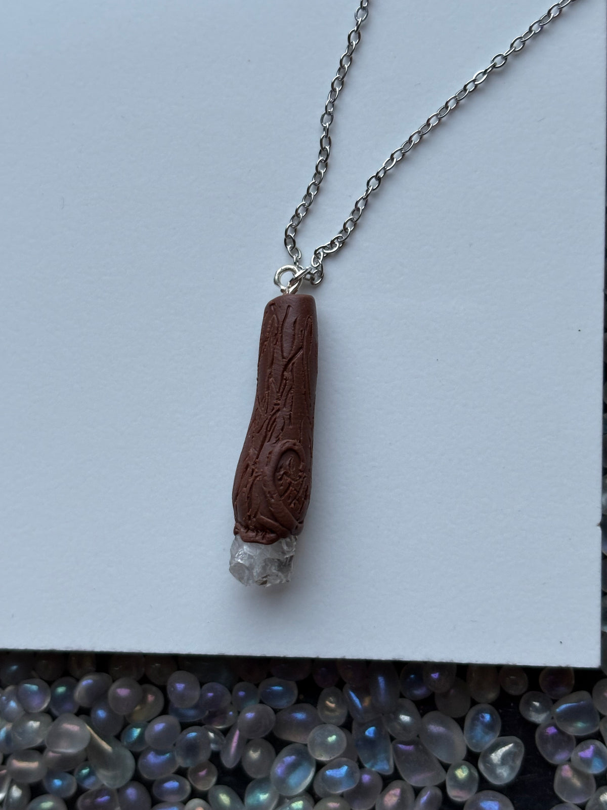 Scottish Quartz Crystal Gemstone Clay Wooden Wand Necklace (7)