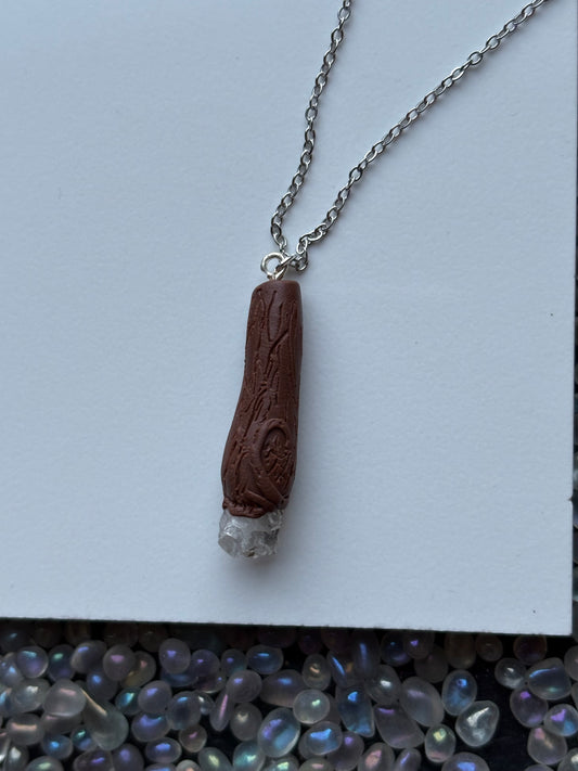 Scottish Quartz Crystal Gemstone Clay Wooden Wand Necklace (7)