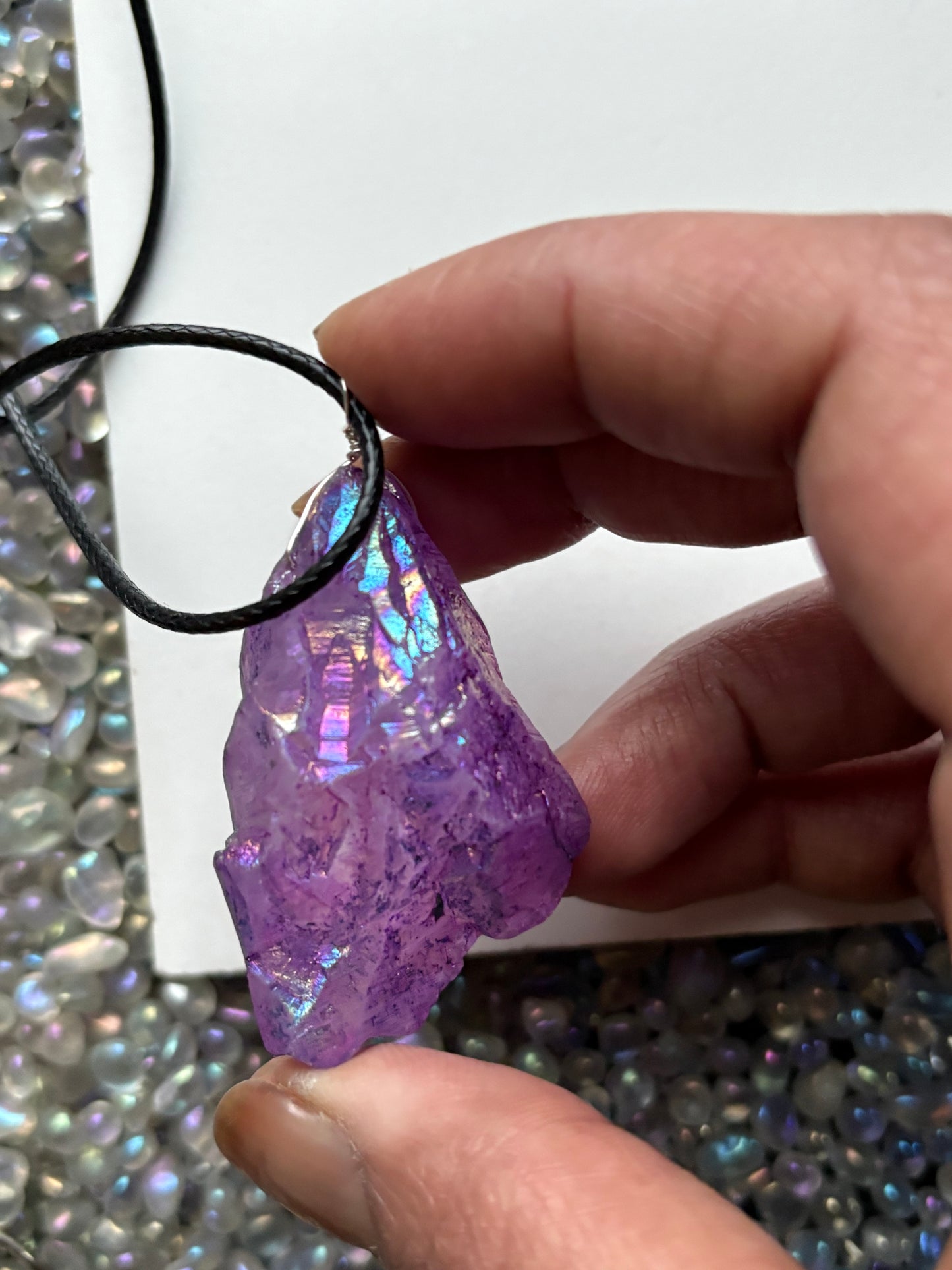 Purple Aura Coated Quartz Crystal Gemstone Necklace (2)