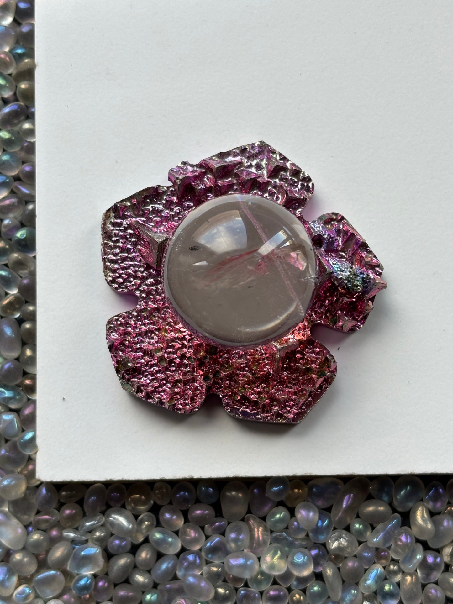 Pink Bismuth Crystal Hippie Flower Slice Cut Out Sphere Holder