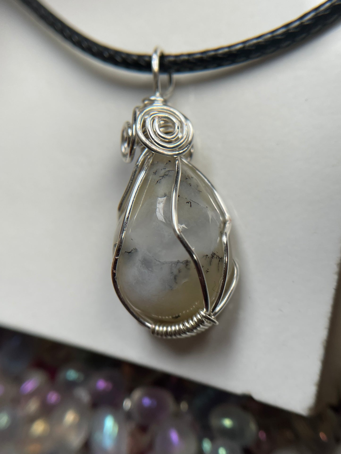 Dendritic Opal Agate Crystal Gemstone Wire Wrapped Necklace (3)