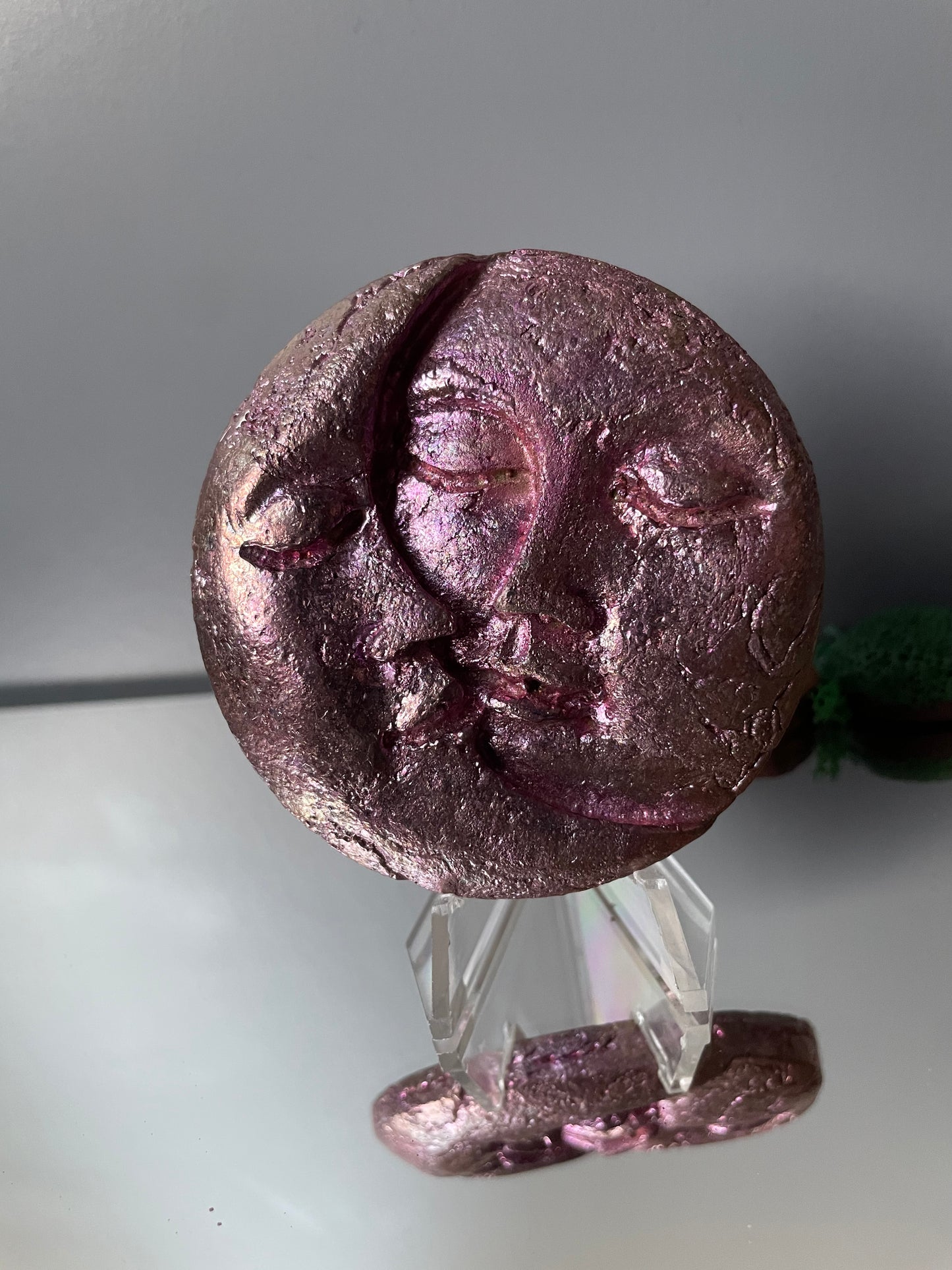 Pink Bismuth Crystal Sun Moon Metal Art Sculpture