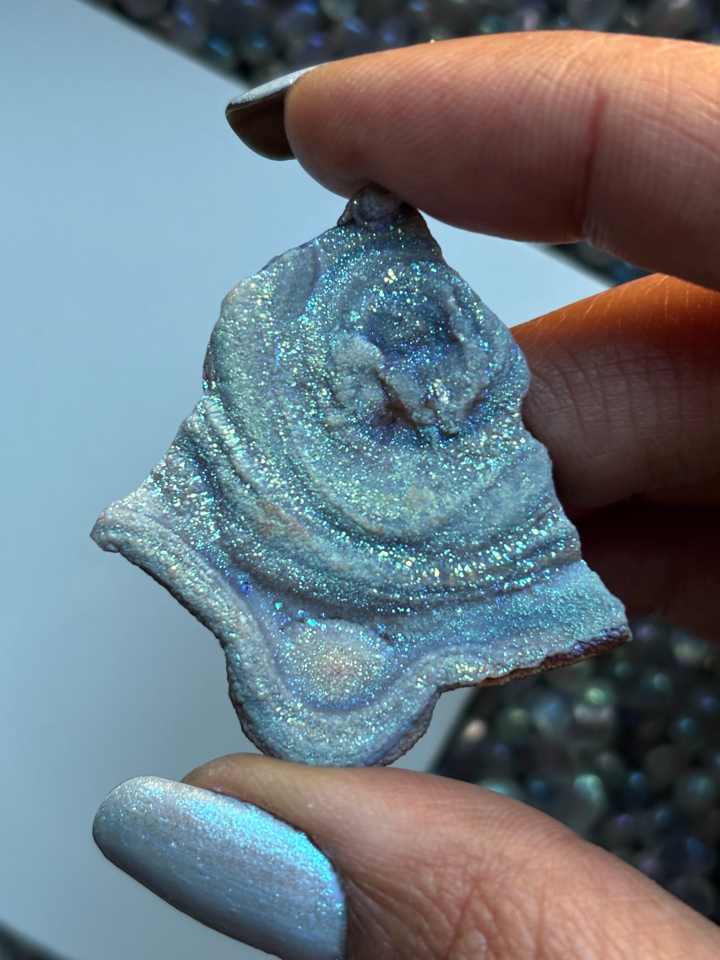 Blue Aura Druzy Chalcedony Crystal Gemstone Galaxy Slice (2)