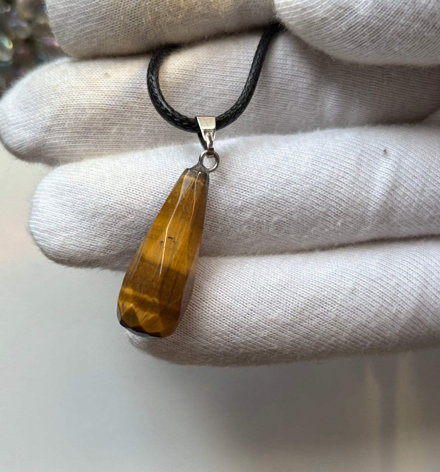 Tigers Eye Gemstone Crystal Cord Necklace Necklace