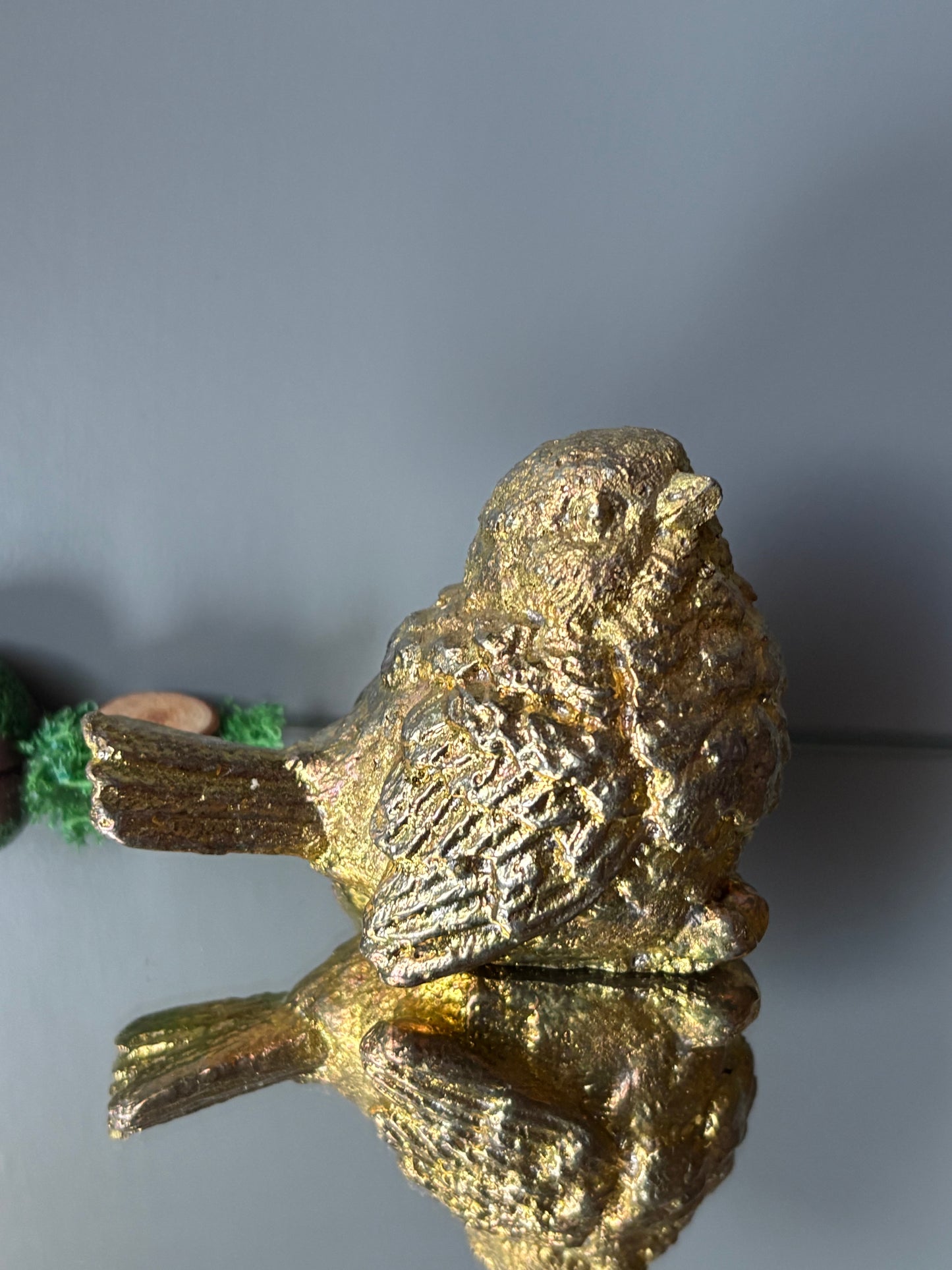 Gold Bismuth Crystal Wren Song Bird Metal Art Sculpture
