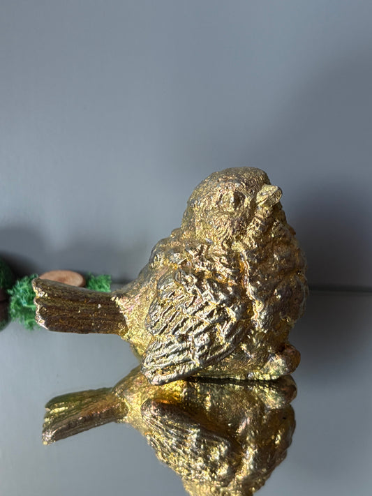 Gold Bismuth Crystal Wren Song Bird Metal Art Sculpture