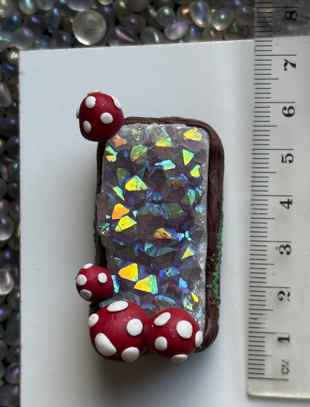 Aura Amethyst Crystal Gemstone Rectangular Cluster Mini Red Mushroom Garden (1)