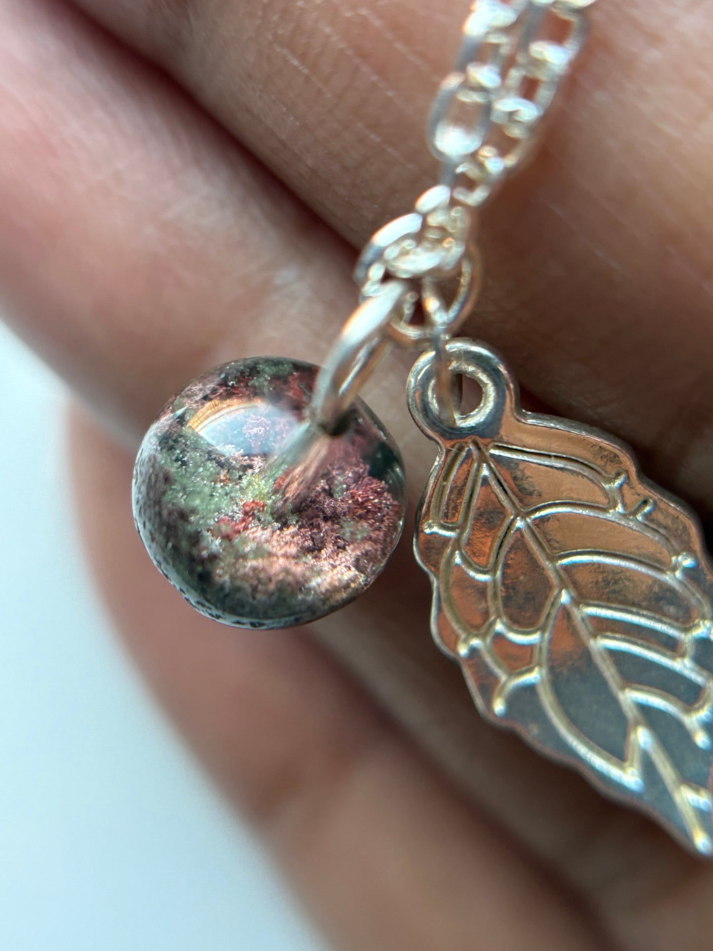 Garden Quartz Gemstone Crystal Silver Leaf Charm Necklace